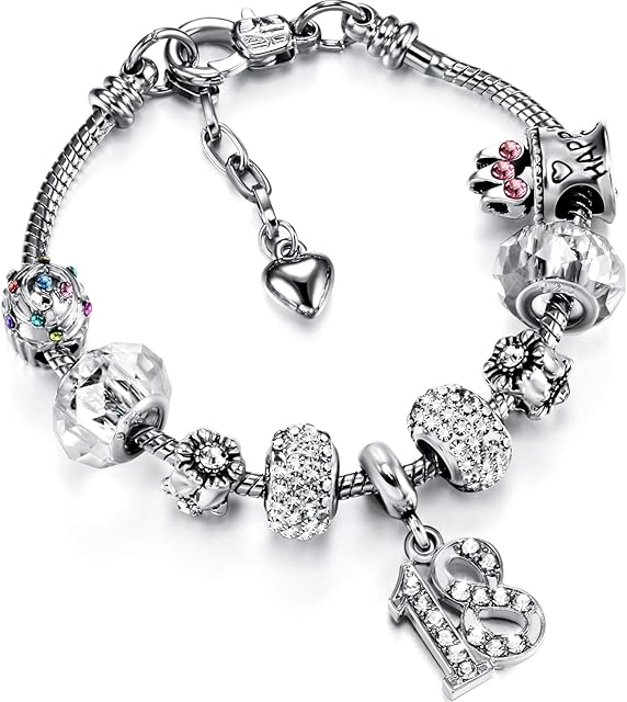 Birthday Gift for Girls Women Unicorn Charm Bracelet with Card Box 1st 2nd 3rd 4th 5th 6th 7th 8th 9th 10th 11th 12th 13th 14th 15th 16th 17th 18th 19th 20th 21st 30th 40th 50th 60th 70th 80th