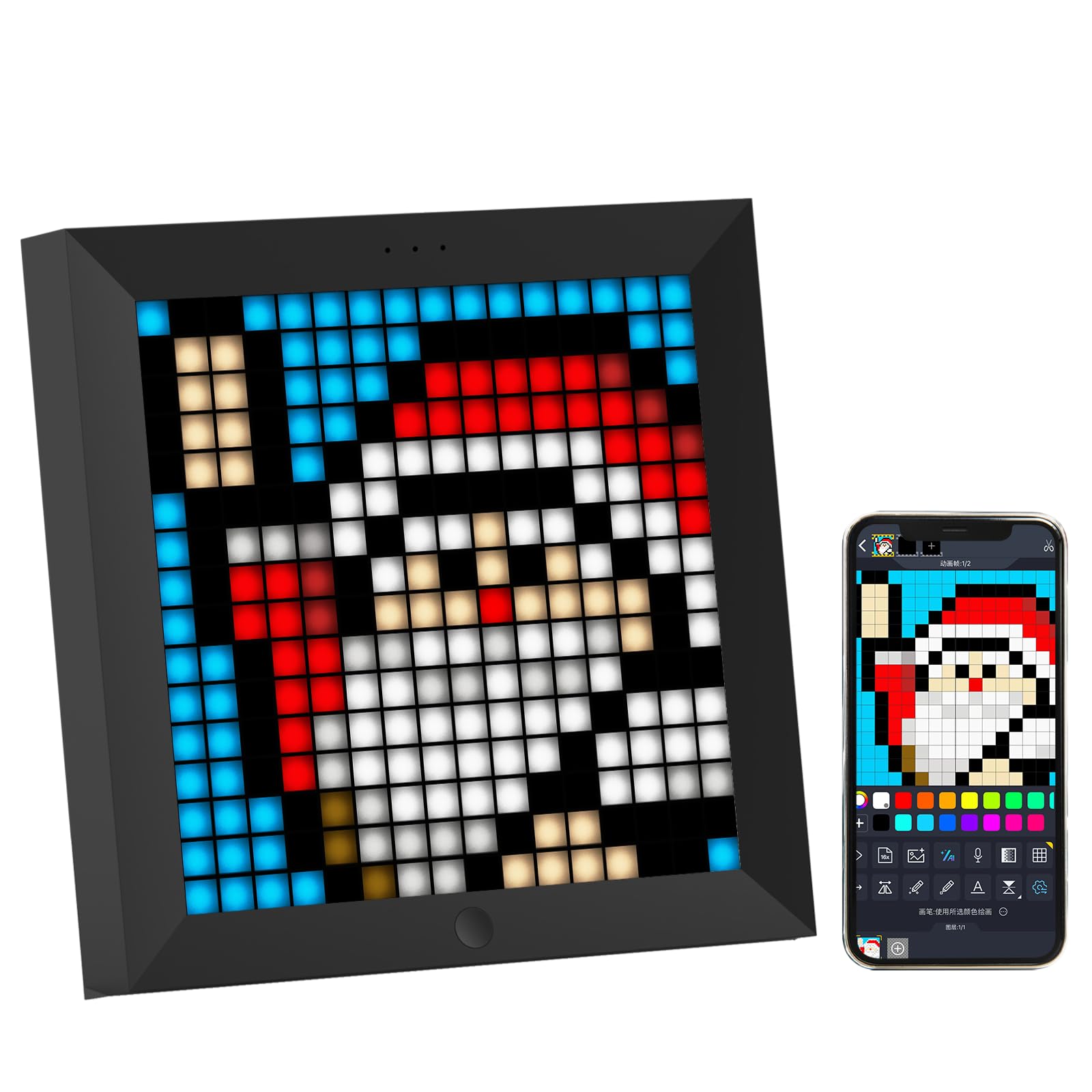 Divoom Pixoo Pixel Art Digital Photo Frame with 8.6 Inch Mood Light App Control, Desk/Wall Led Smart Clock, Decorative Lamp for Gaming Room Home Decor（Black）