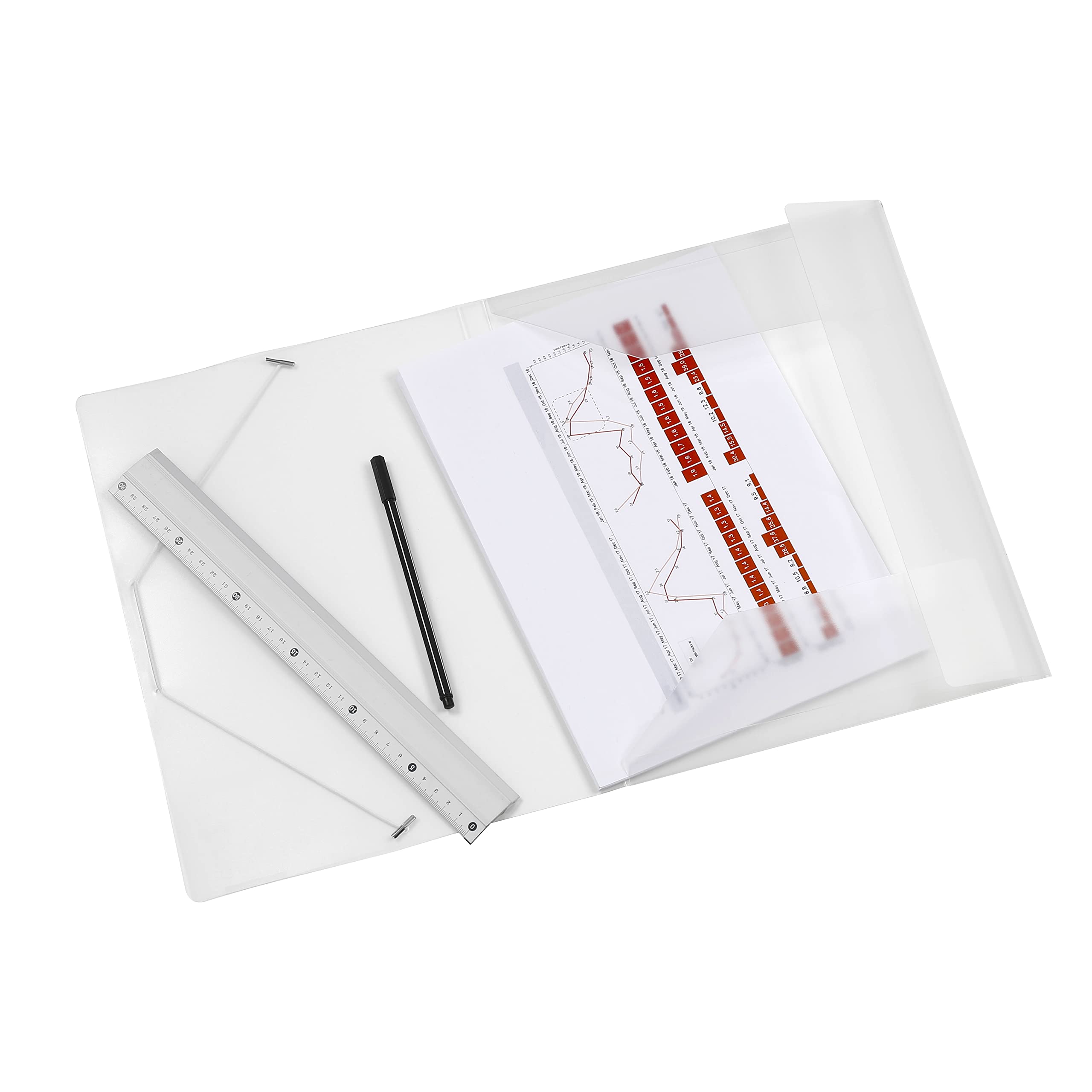 Viquel - Large Capacity Plastic 3 Flap Folder - A4 File Box with ID tag - Colourless - Image 4