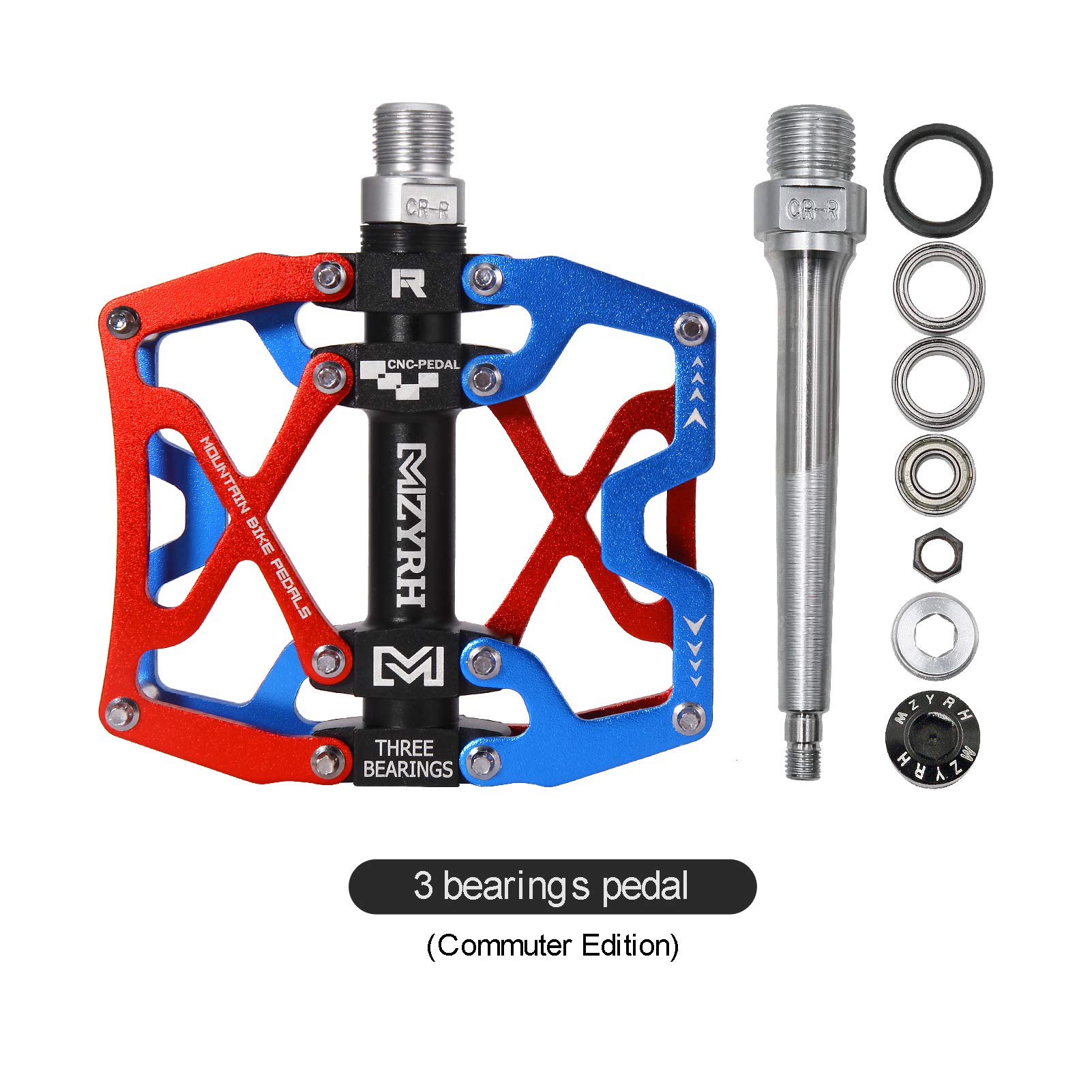 MZYRH Pedali per mountain bike, ultra resistenti, colorati, lavorati a CNC, 9/16", sigillati con 3 cuscinetti