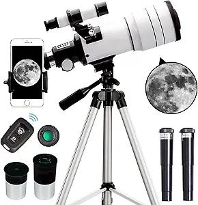 ToyerBee Telescope for Adults & Kids, 70mm Aperture Astronomical Refractor Telescopes for Astronomy Beginners (15X-150X), 300mm Portable Telescope with an Phone Adapter & A Wireless Remote