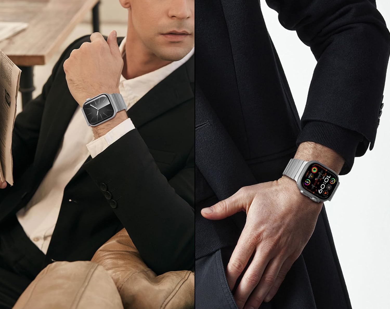 iiteeology Compatible with Apple Watch Bands 46mm/49mm/45mm/44mm/42mm/41mm/40mm, Luxury Stainless Steel Link Bracelet for Apple Watch Ultra 3/Ultra2/Series 1-11, 1 Bead - Image 6