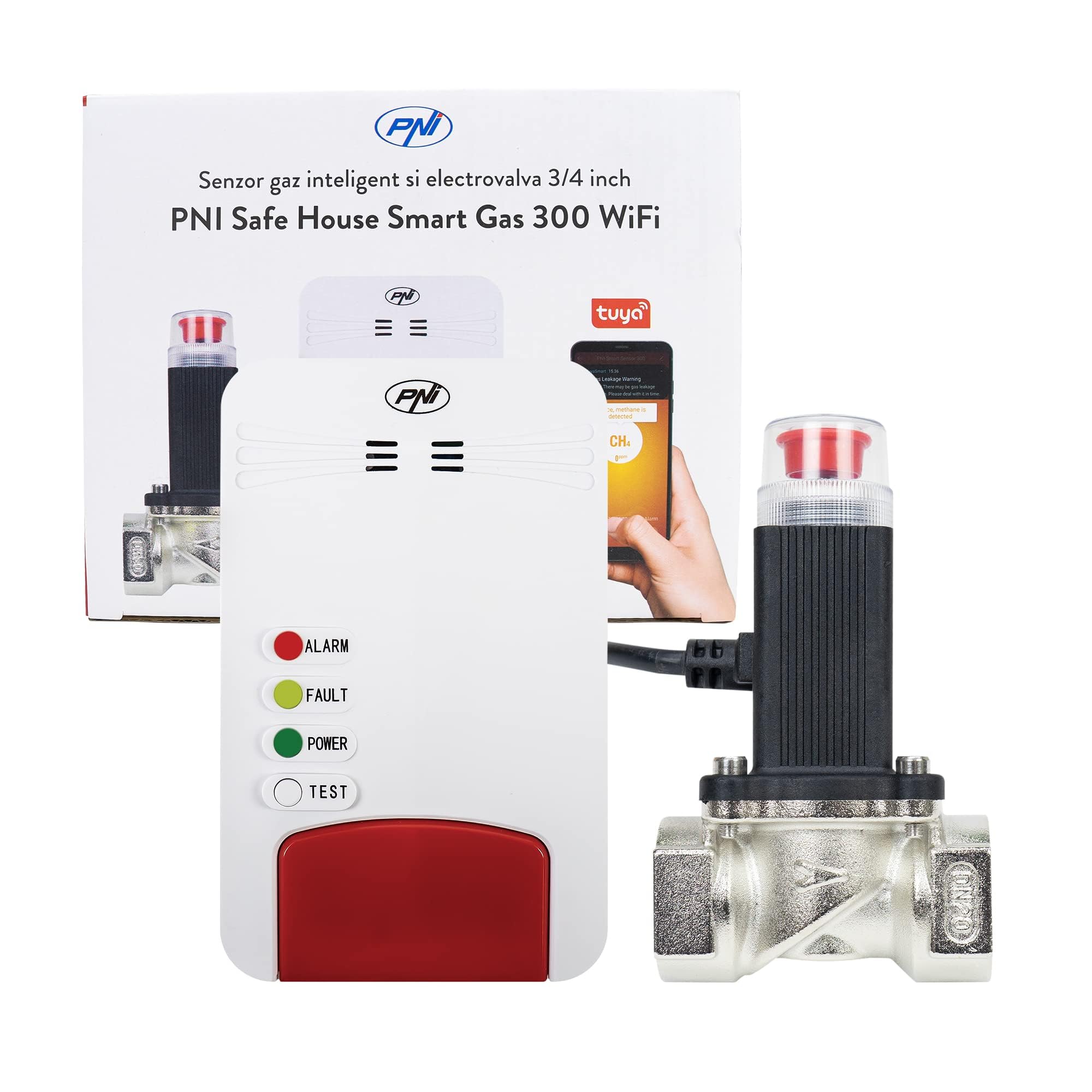 PNI Safe House Smart Gas 300 zawór magnetyczny WiFi czujnik gazu z alarmem akustycznym Tuya