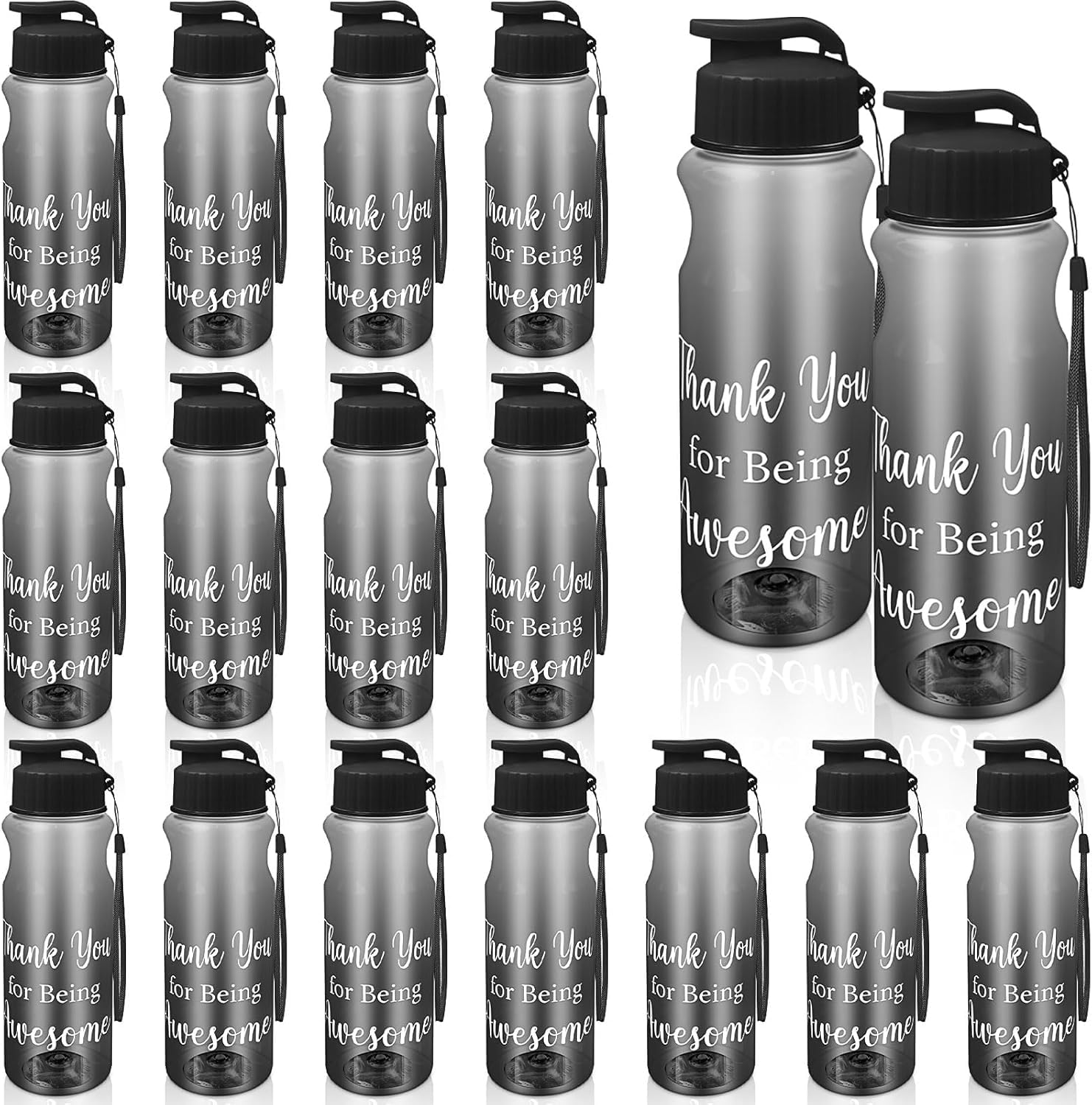 TESIN 15 Pcs Plastic Water Bottles Bulk 600 ml Reusable Leakproof Drink Flip Top Bottles, Sports Travel Water Bottle for Gym Camping Hiking Party Thank You Gifts, Black