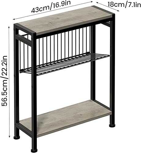 Miniatura 3 de Mesa auxiliar pequeña para espacio pequeño, mesa auxiliar estrecha de 3 niveles con soporte para revistas, mesita de noche delgada, mesa de sofá