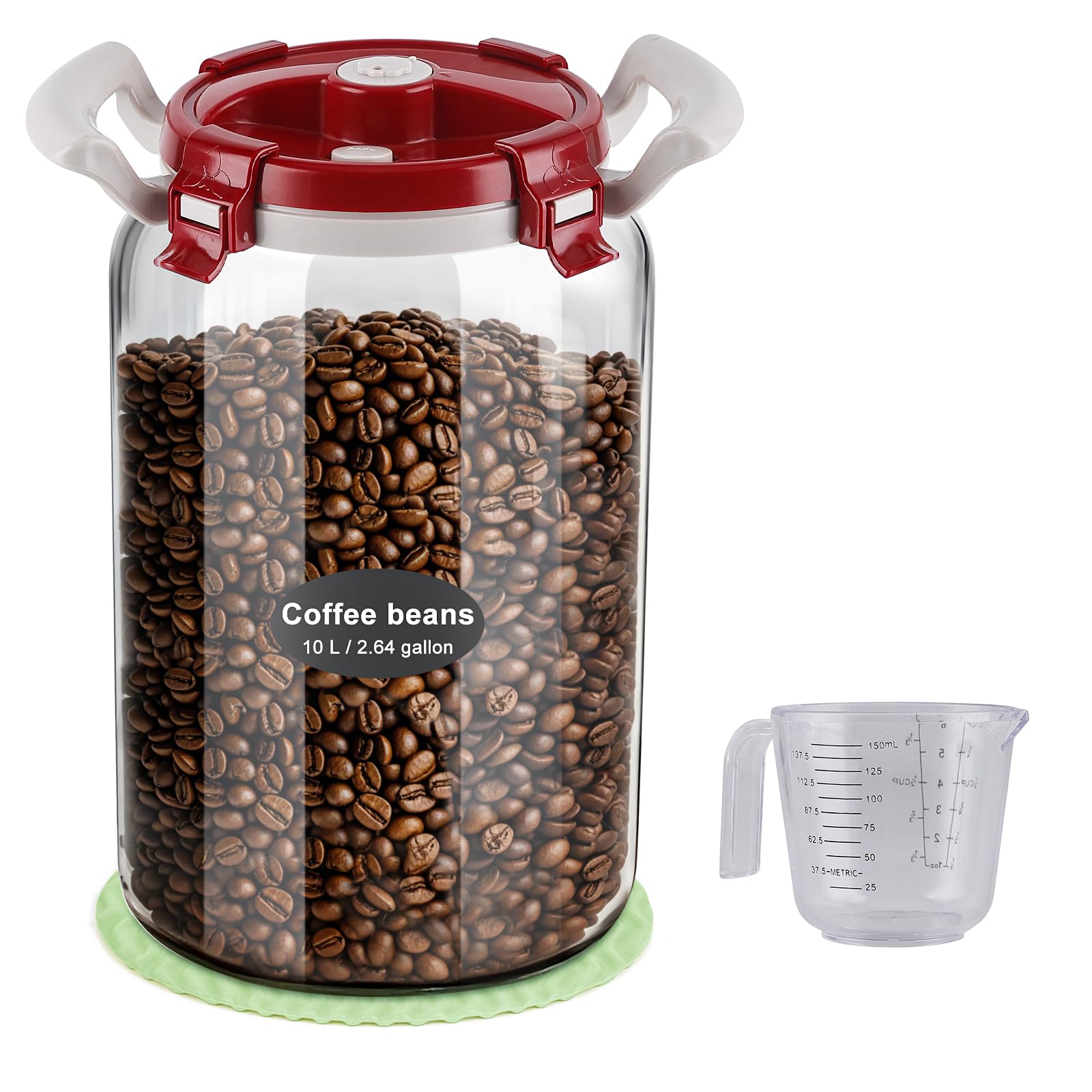 Extra Large 338oz/10L Glass Coffee Bean Storage Container, BPA-Free Airtight Coffee Canister, Wide Mouth Canister Set with Lid for Cookies & Dry Food Storage - High-End Kitchen & Pantry Essentials