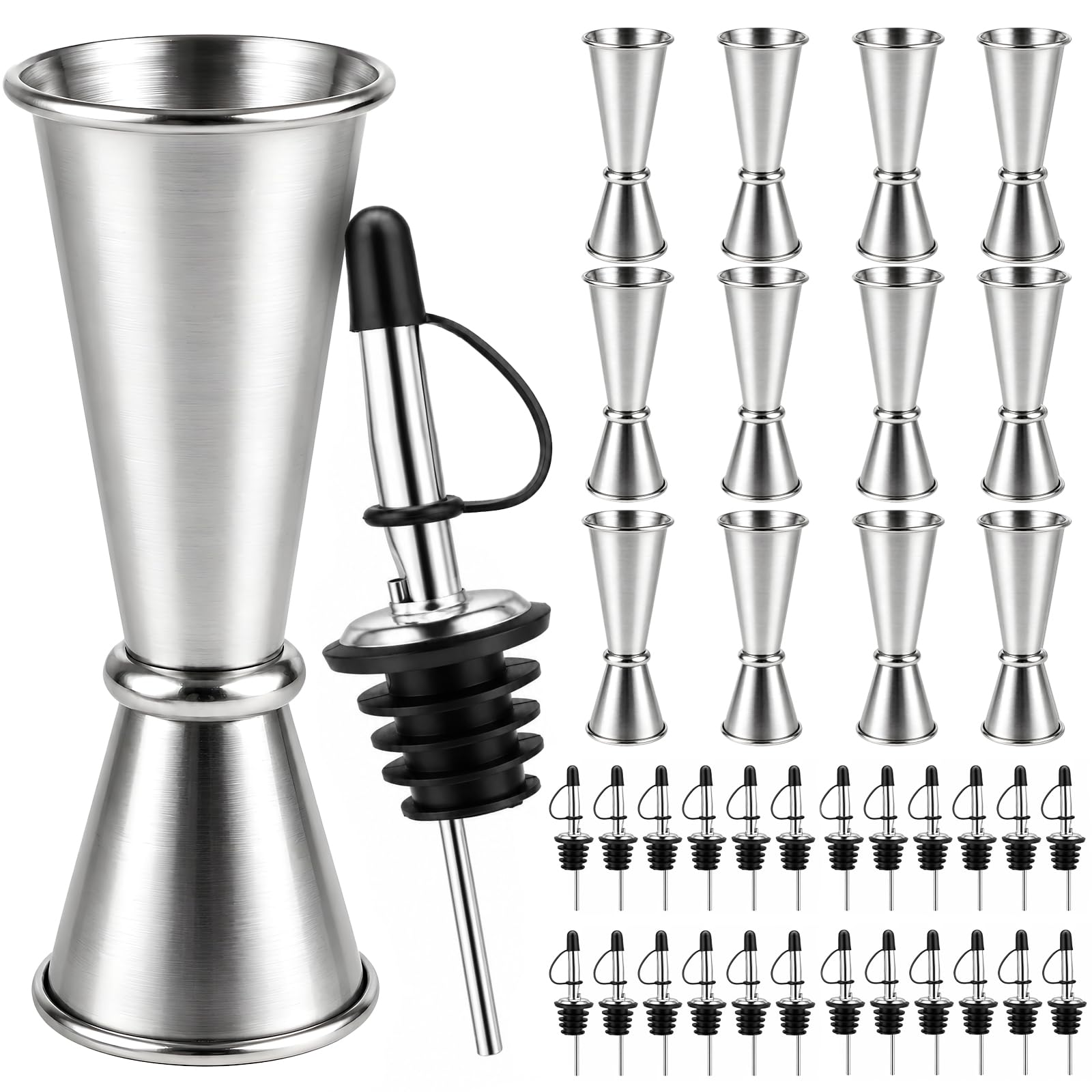Lot de 24 doseurs pour cocktail de barman - En acier inoxydable 304 - 28,3 g - Verre à mesurer - Double doseur japonais pour barman - Argenté