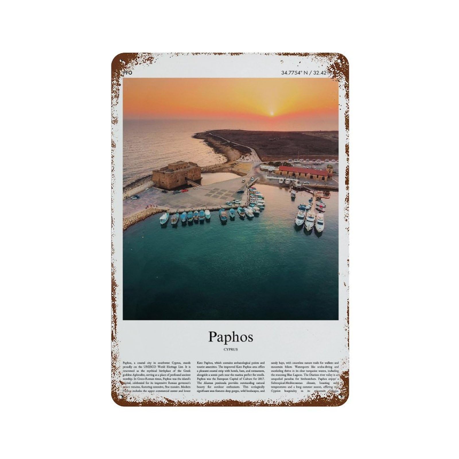 xiaoxiaoshen Paphos Cyprus City Scenery Wall Decor Art Metal Tin Poster Modern Home Decor Art Home Bar Shop Decorations Vintage Sign 30x20cm