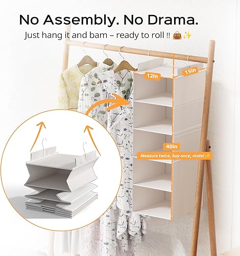 Miniatura 4 de Extra Deep Hanging Closet Organizers and Storage, 5-Tier Closet Hanging Organizer with 4 Mesh Pockets, Heavy-Duty Closet Shelves for Clothes and