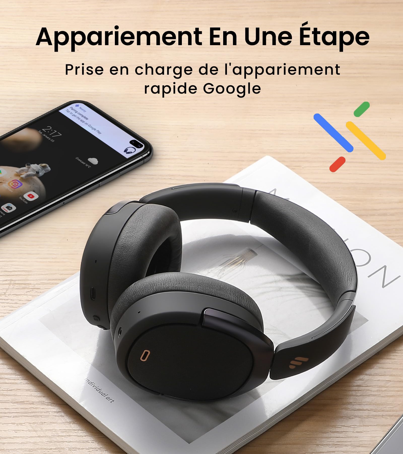 Edifier WH950NB (2026) Casque Over-Ear Pliable avec ANC Hybride, LDAC Hi-Res Audio, EQ Via App, 80h Autonomie, Bluetooth 5.4