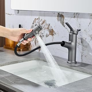 Waschtischarmatur Silbergrau Ausziehbar Wasserhahn Bad mit 3 Brause
