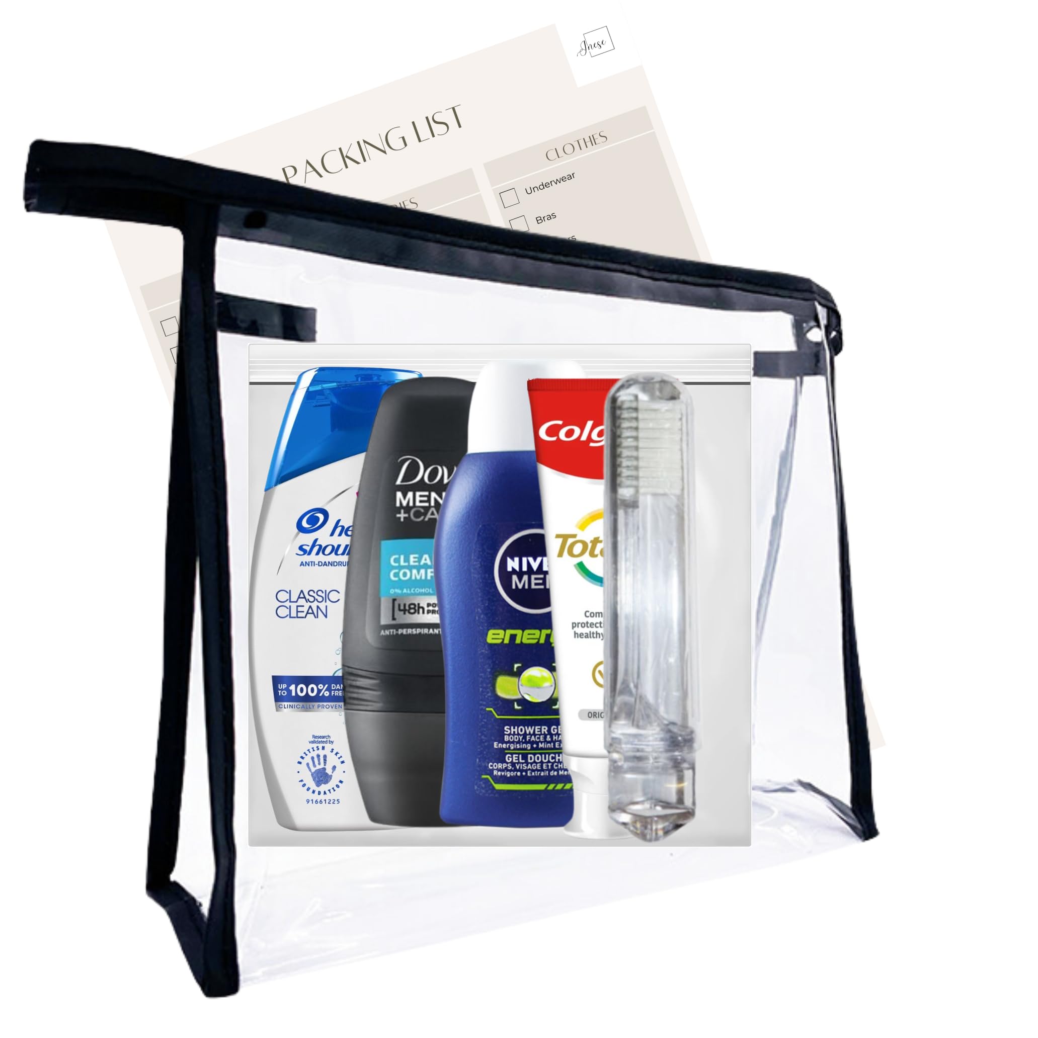 Ensemble de toilette de voyage pour homme – Mini kit de toilette de voyage avec liquides approuvés par la TSA – Accessoires de voyage pour homme adaptés aux aéroports pour les vacances, les affaires