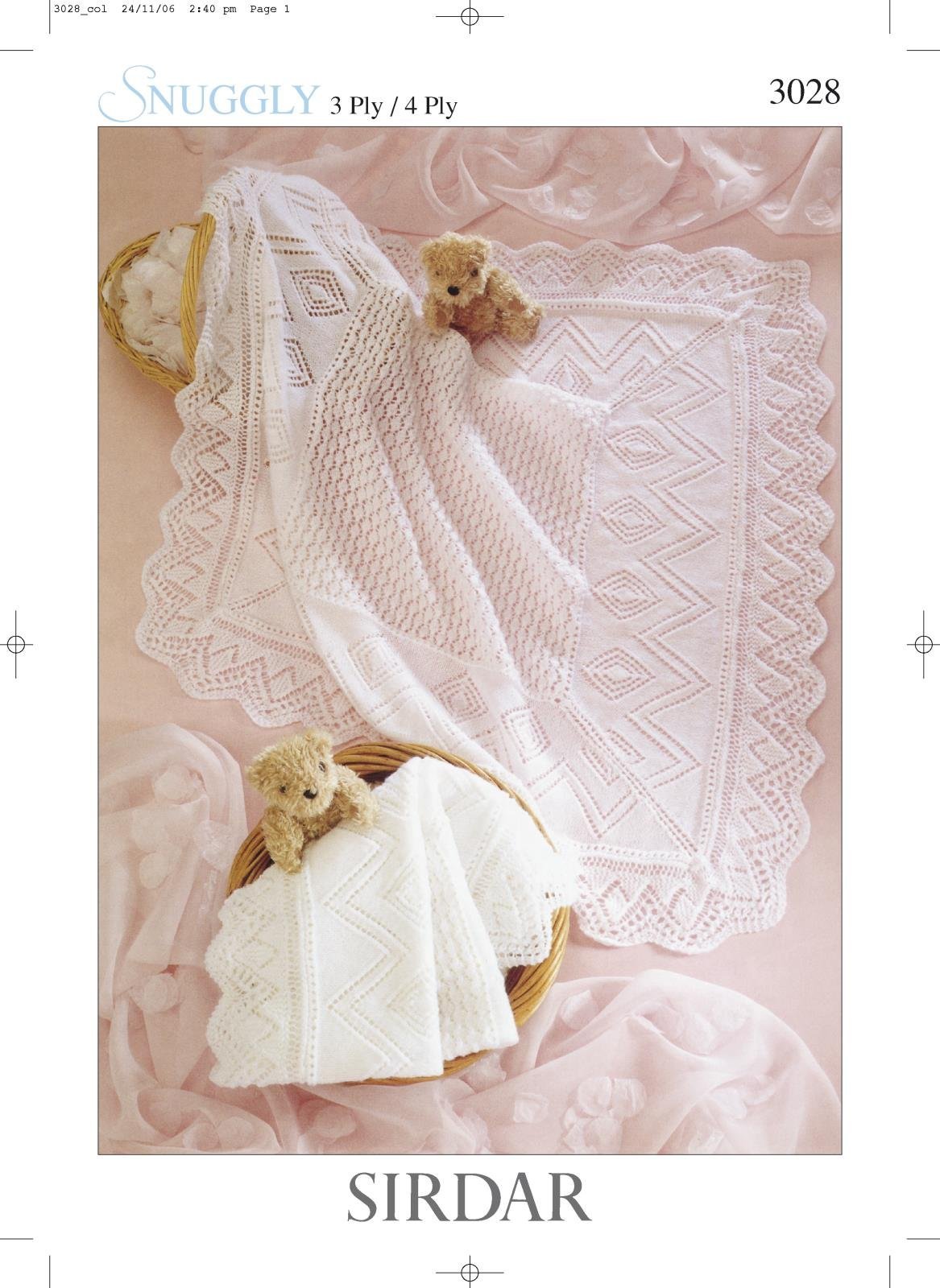 Sirdar Snuggly 4PLY & 3PLY Baby Shawl Blanket Knitting Pattern 3028 by Sirdar