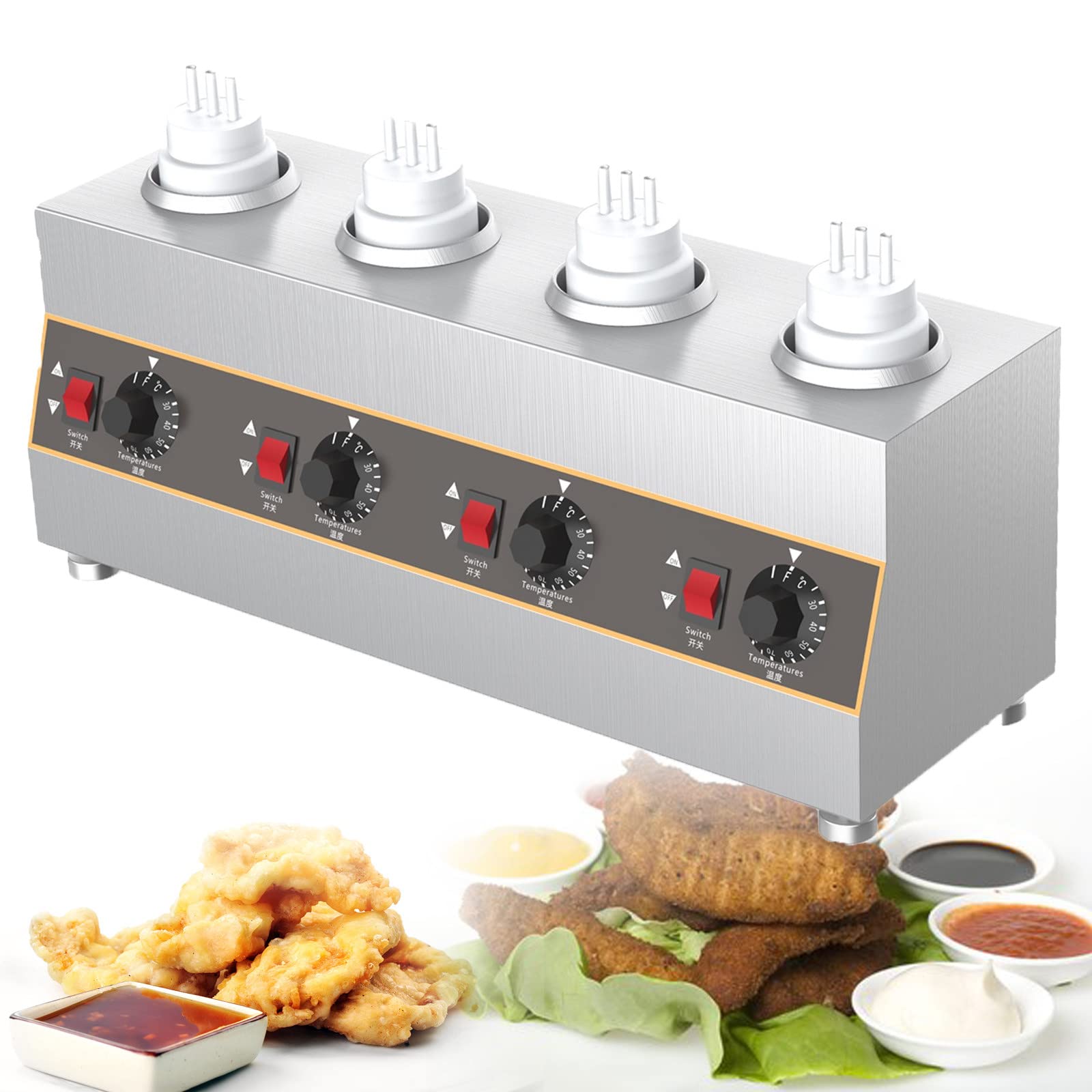 JKJZSALJ Electric Food Warmer Heater For Catering And Restaurant Use,Ideal For Jam, Butter, Cheese, And Fondue Sauce Preservation,4Grid