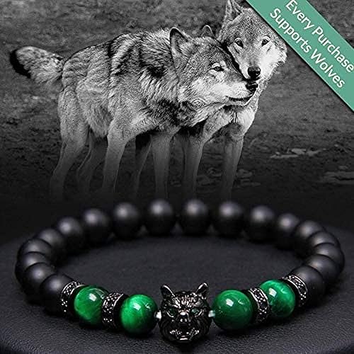 Miniatura 2 de Save A Wo-lf - Pulsera de piedra de lava con cabeza de lobo, cristal curativo para aliviar el estrés y la ansiedad, pulsera ajustable para hombres,