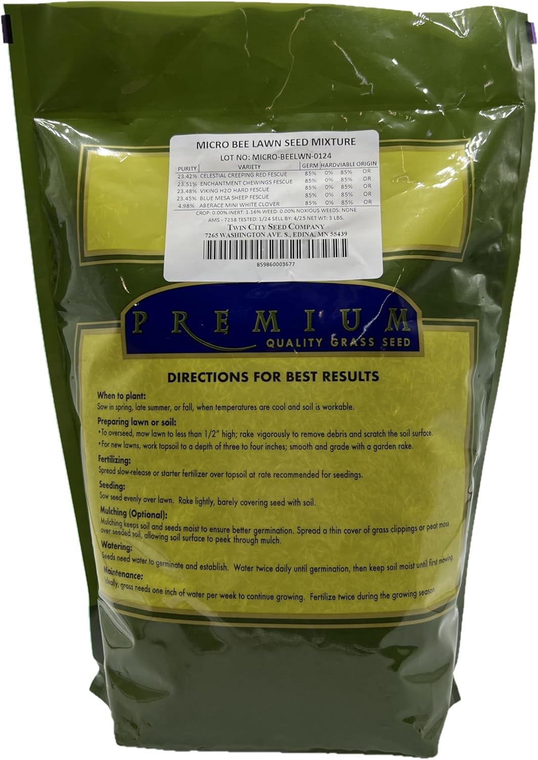 Twin City Seed Co. Micro Bee Lawn Mix, Grass & Flower Mixture, 3 lb Bag