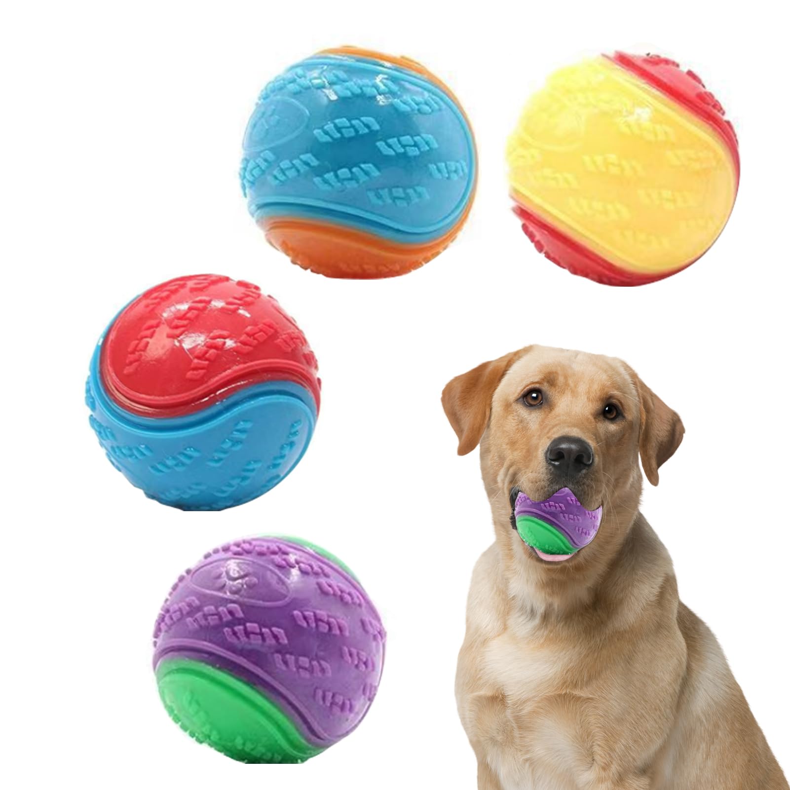 Ulmervion 4Pcs Squeaky Dog Balls, Scoo-by Doo Interactive Chew Toy for Puppies, Durable Teeth Cleaning Dog Ball, Interactive Bouncy Ball for Relieving Anxiety & Boredom Training