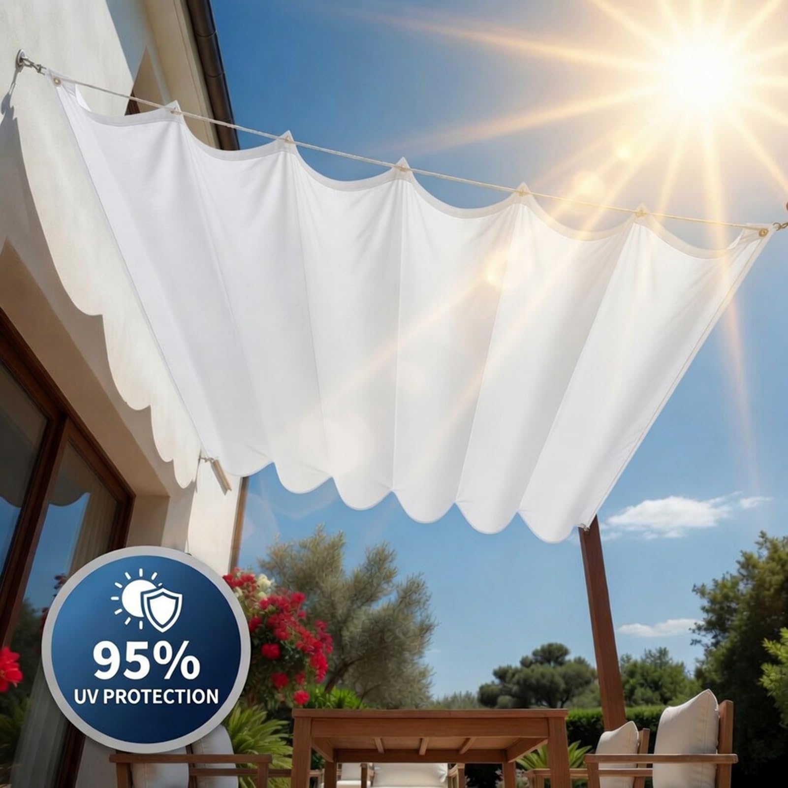 Einziehbar Welle Sonnensegel 1.7 x 2.5 m Einstellbar Verstellbar Markisenstoff Segel Sonnenschutz, Windschutz Schattiernetz für Terrasse-Garten-Rasen, Weiß
