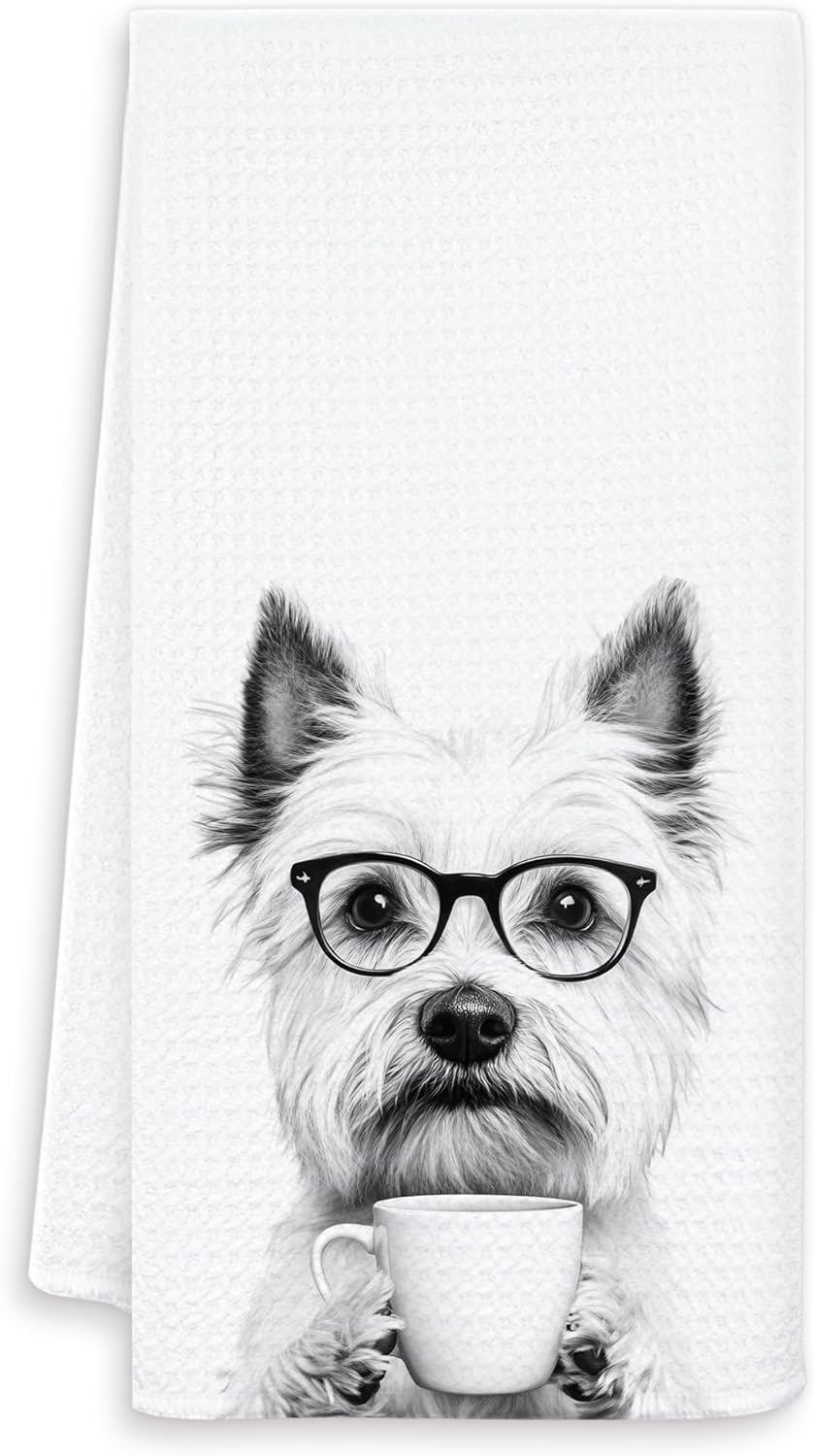 Funny Westie Dog Kitchen Towels, Westie Gifts for Women Dish Tea Towels, Black and White Dog Lovers Owner Gifts Hand Towel for Kitchen, Coffee Bar Station Decor, 16x24 Inch