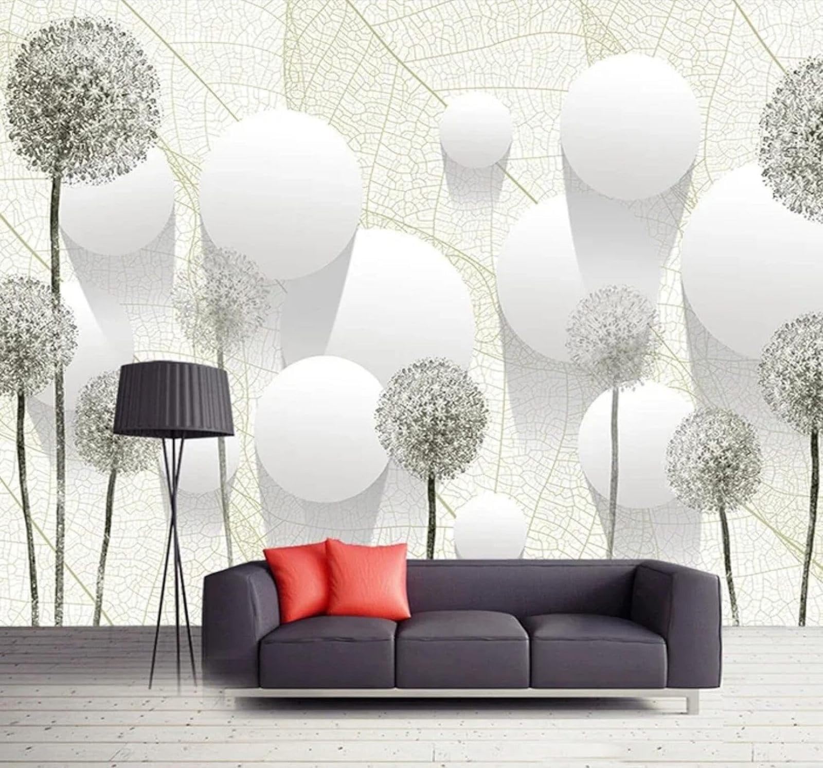 XLMING Three Dimensional Dandelion Sphere Leaves Texture 3D Wallpaper Silky Texture Home Study Office Grey Dining Room Sofa Bedroom Living Room TV Backdrop-430cm×300cm