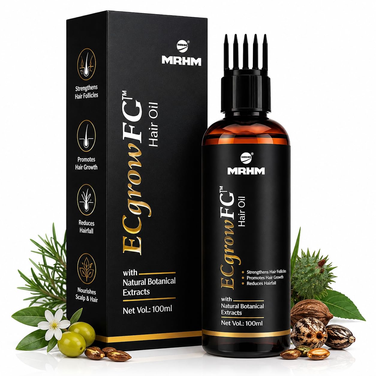 EC Grow FG Hair Oil | 12 Herbal Extracts with Castor, Onion, Bhringraj & Amla Oil | Hair Growth & Thickening Formula | Reduces Hair Fall, Nourishes Scalp | 100ml-image-25