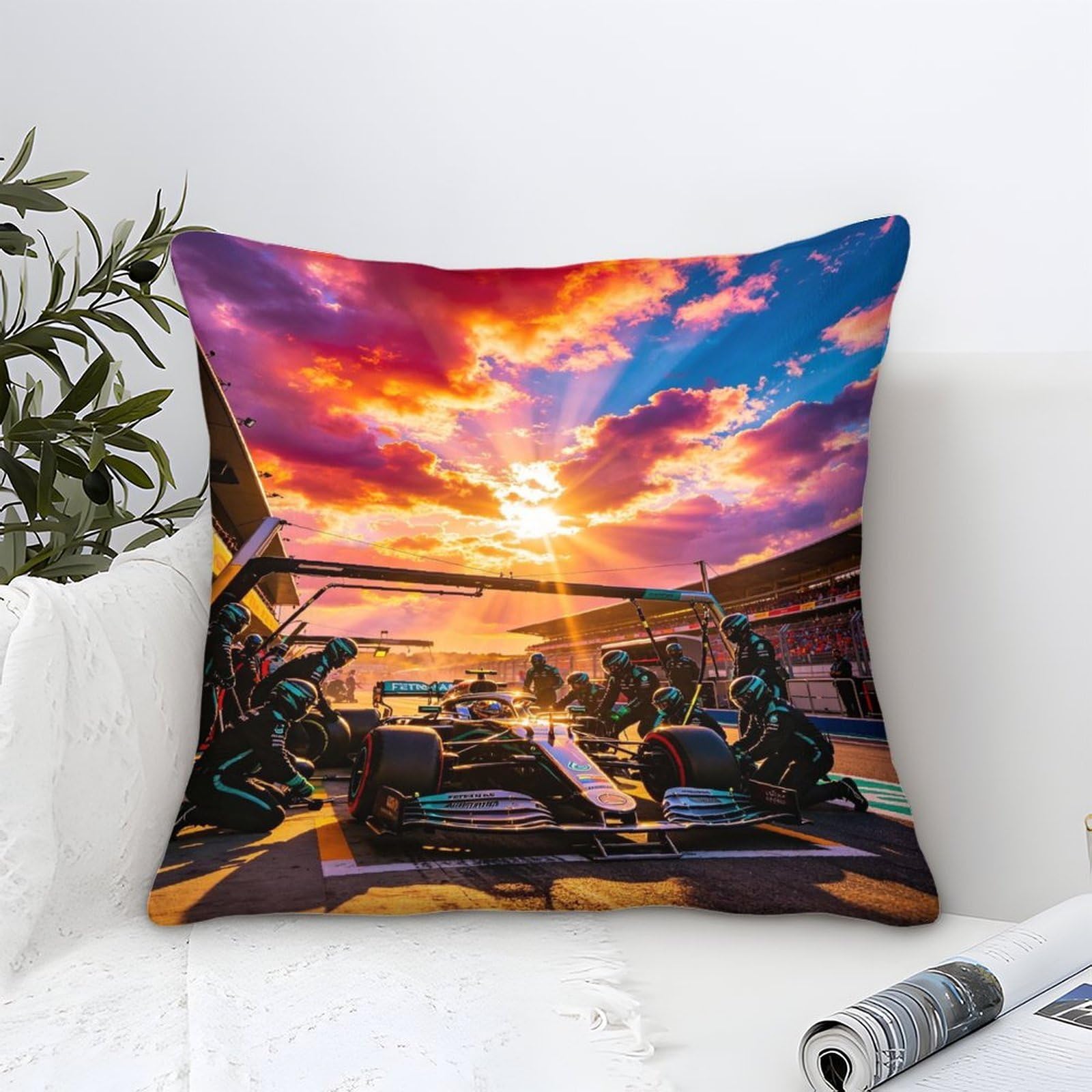 Dafufbw Mercedesse Racing Cushion Cover 40X40cm, Pit Stop Throw Pillow Case Decor For Home Livingroom Couch Bedroom Sofa Decorate