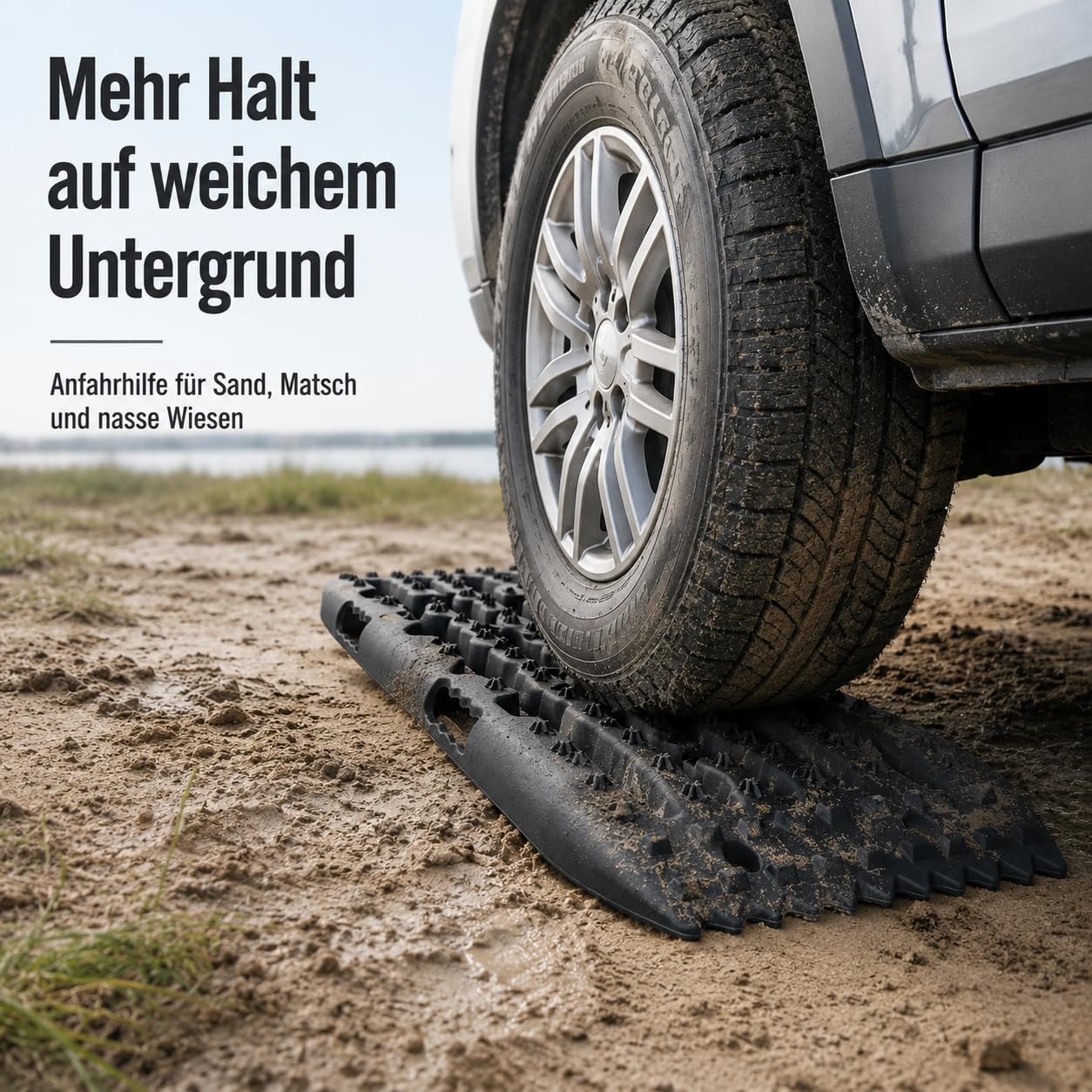 Sandbleche 2er Set Schwarz, Offroad Anfahrhilfe bis 10 t pro Paar für Wohnmobil, SUV, 4x4, Van & Camping, 107 x 31 x 6 cm, Recovery Boards & Sandboards mit Tasche