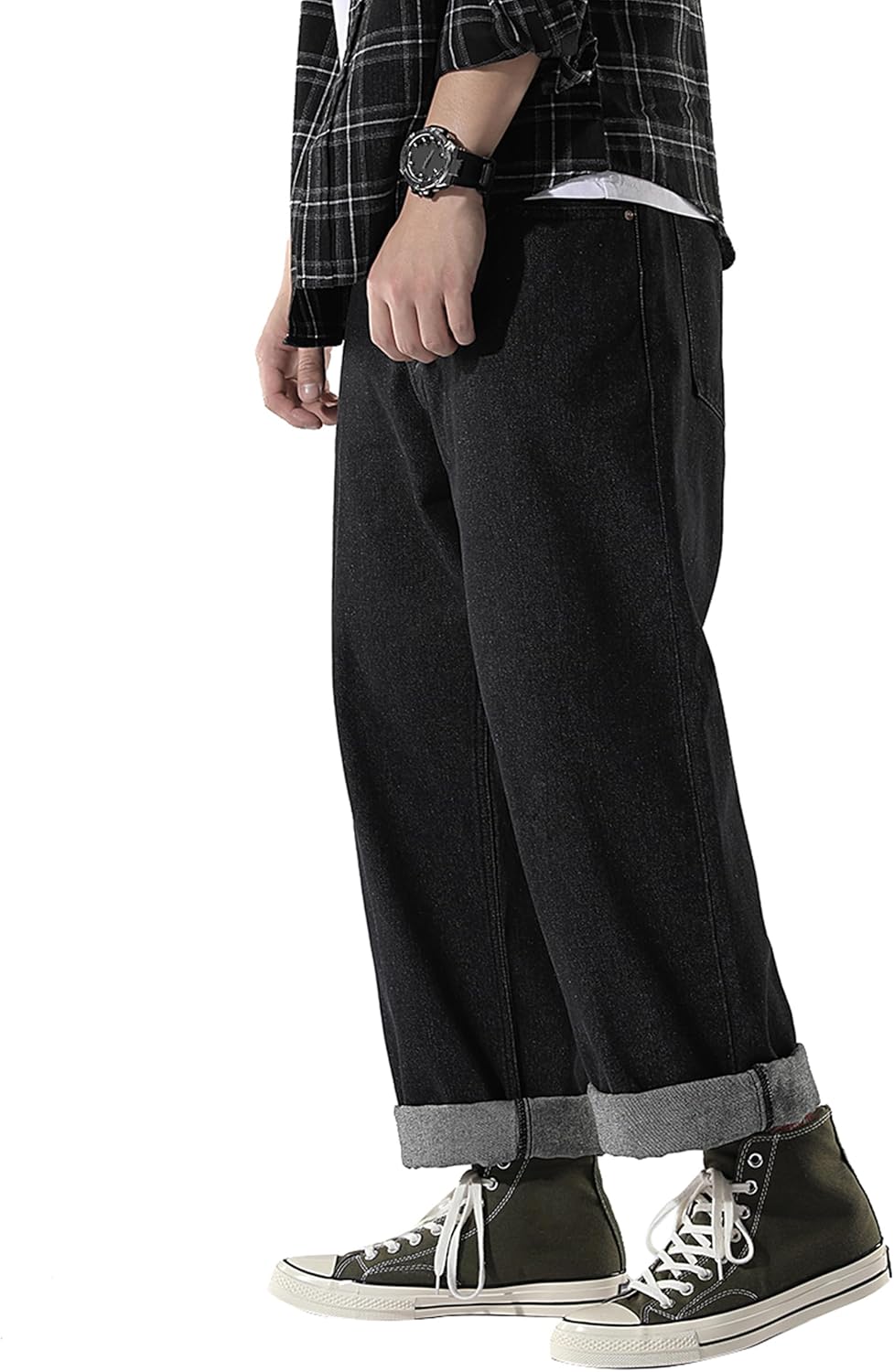 DOSLAVIDA Men's Work Jeans Casual Hip Hop Cargo Solid Color Loose Fit Straight Wide Leg Cotton Denim Pants with Zipper - Image 3