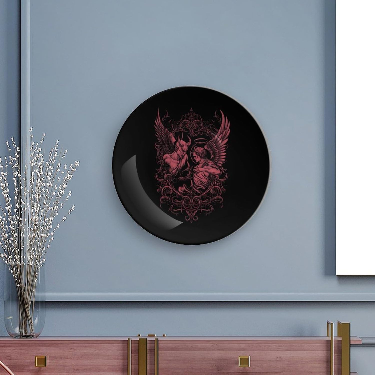 Dark Devil Angeled Decorative Plates for Display Ceramic Plate Tray with Stand Hanger Home Decor