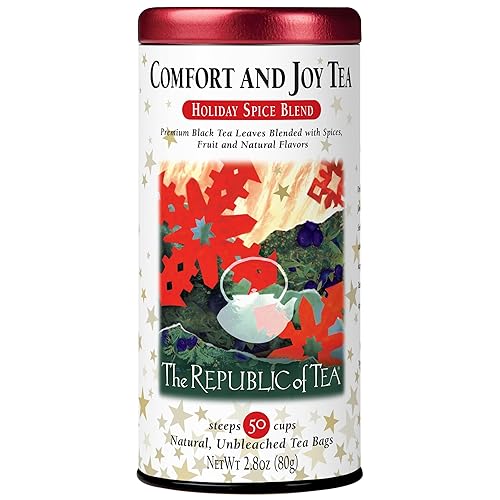 The Republic of Tea Té Comfort and Joy - Mezcla de especias navideñas, 50 bolsas de té, cafeína natural