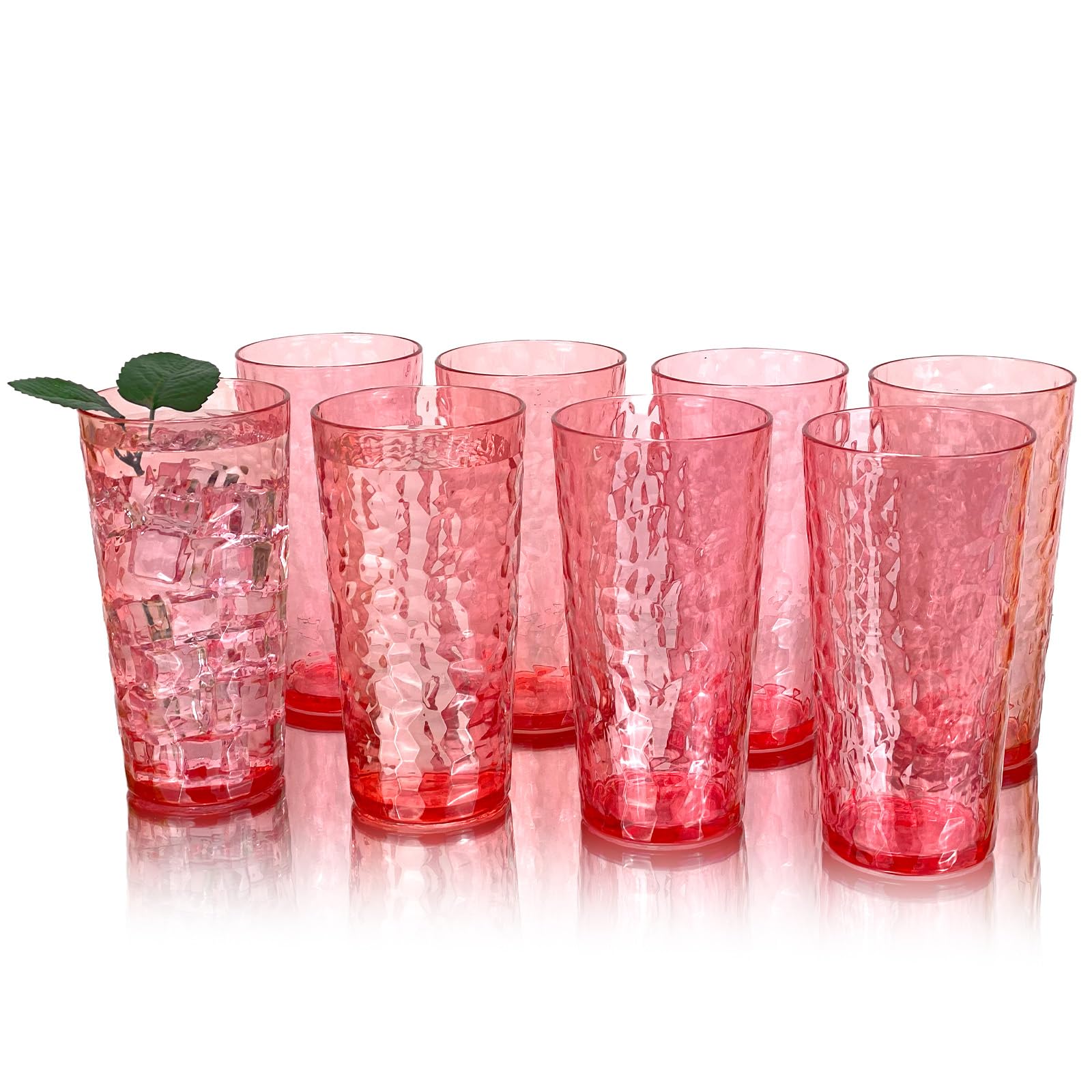 Yanglonghui 24-Ounce Plastic Tumblers (Set of 8), Reusable Plastic Mugs, BPA-Free Acrylic to Drink Mugs, Shatter Resistant, Textured Interior, Dishwasher Safe (Red, 24 Ounce)