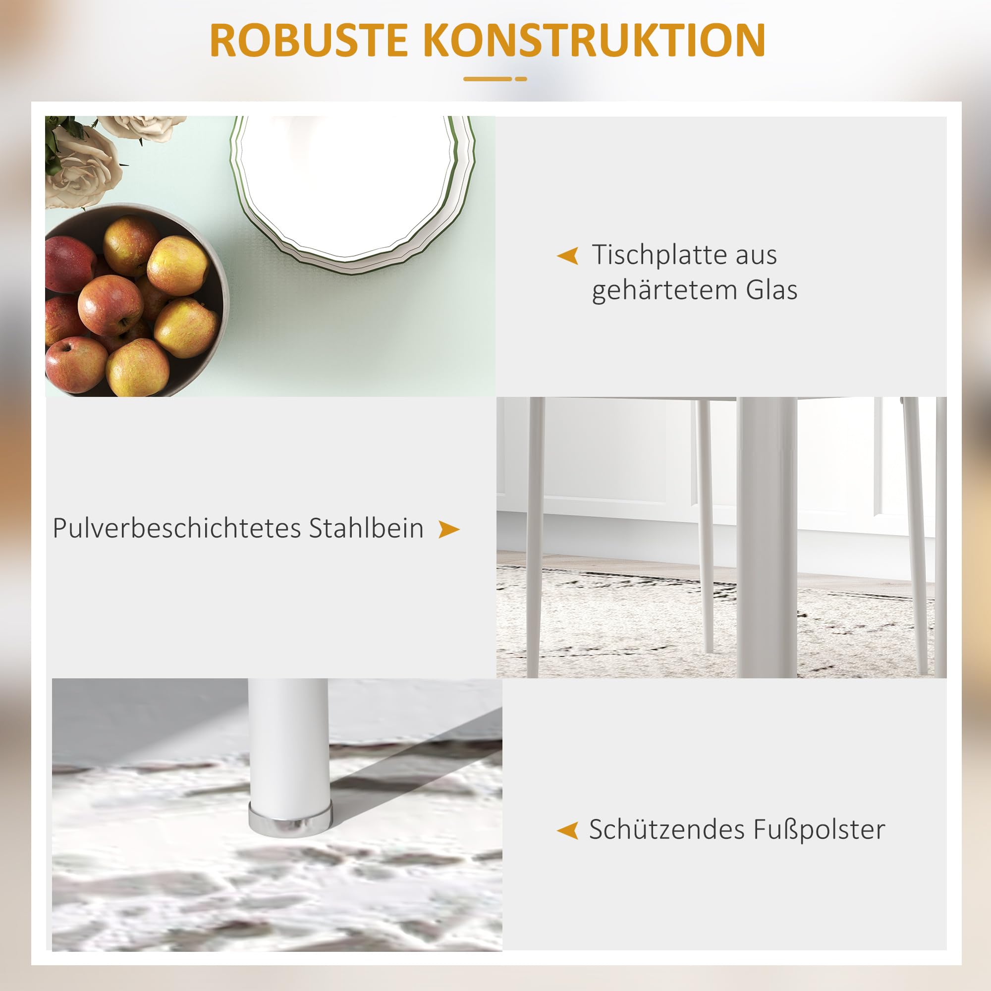 HOMCOM Essgruppe Esstisch mit 4 Stühlen Platzsparend für Küche Weiß