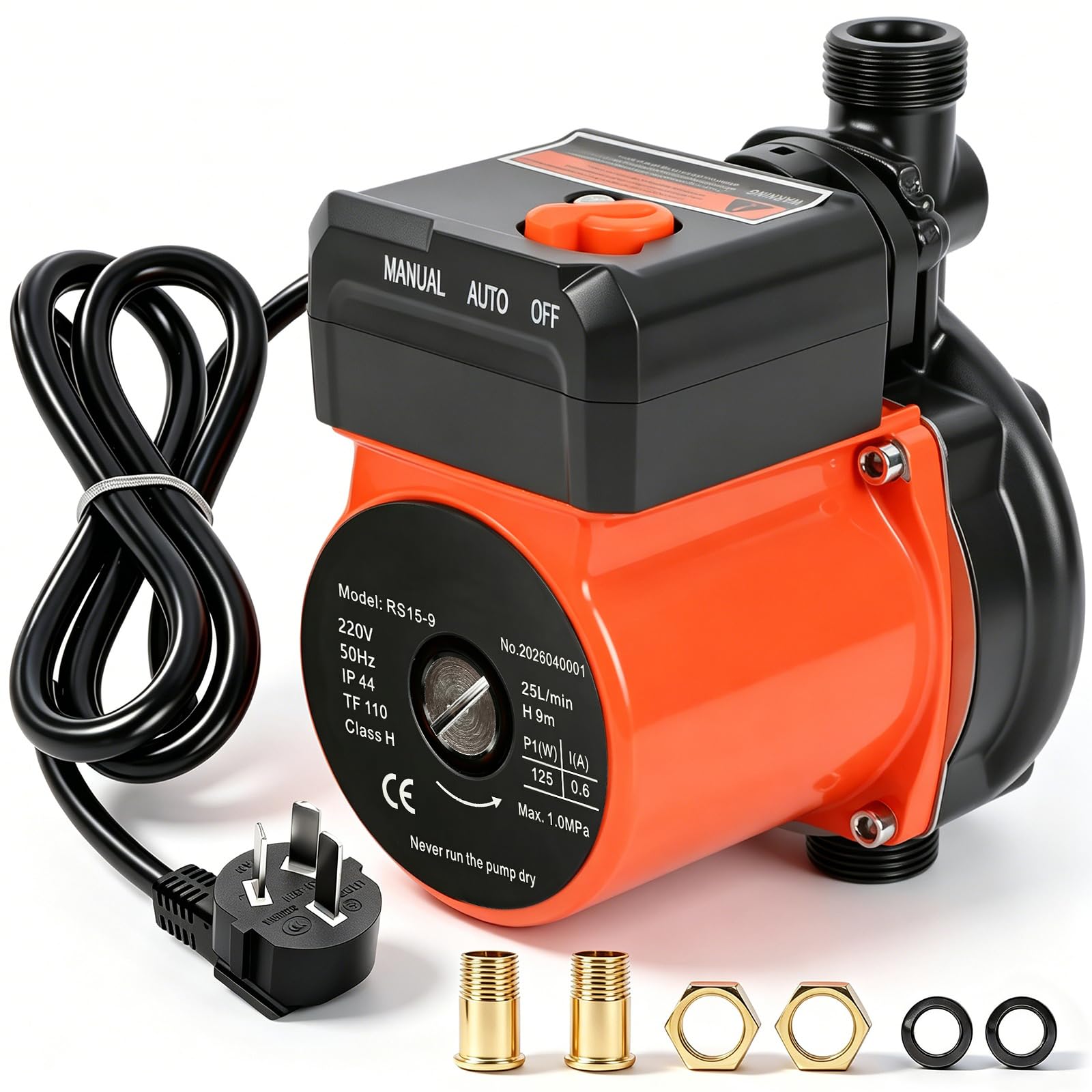 Druckerhöhungspumpe für Haushalt Warmwasser 125W，9m Förderhöhe NPT3/4"