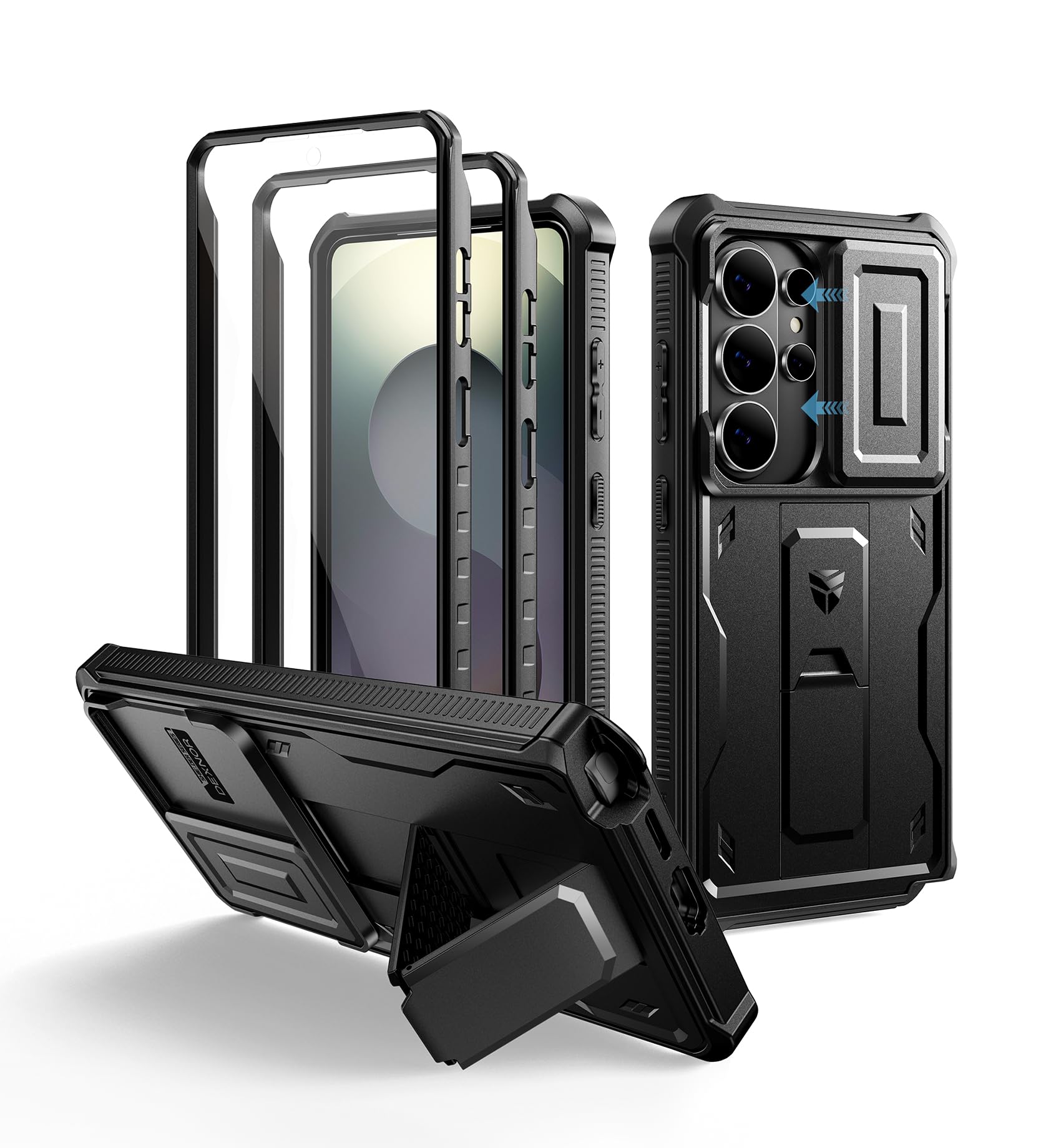 Dexnor Compatible con Funda Samsung Galaxy S26 Ultra,con Tapa Protectora Deslizante de Cámara & Protector de Pantalla & Stent, Reforzada Antisísmica Cubierta Protectora Carcasa Case - Negro