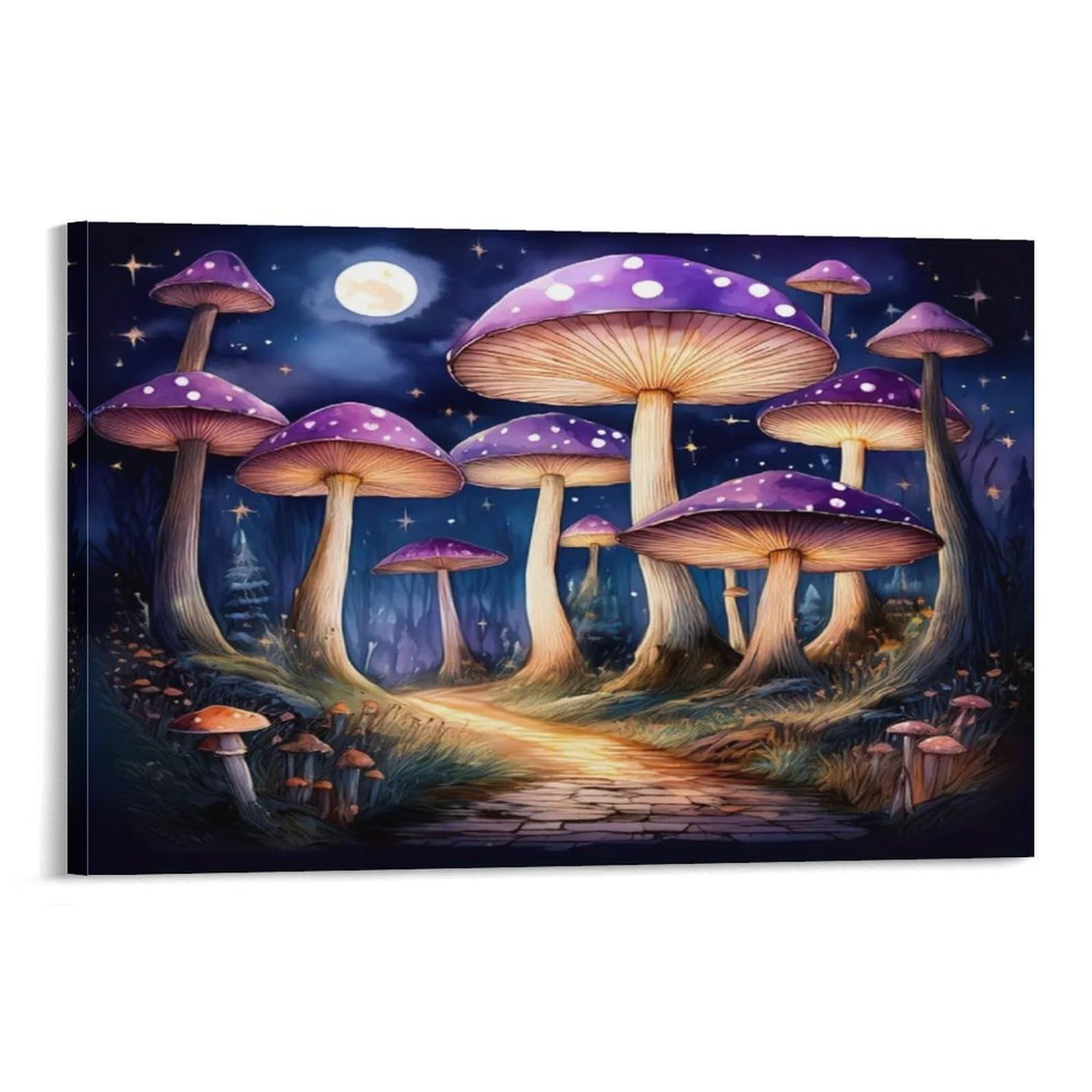 CPLVKWRQJ Split World Sphere Landscape Single Piece Giant Purple Mushrooms Under Full Moon Night Canvas Wall Decor - Office Canvas Print Fade Resistant Wall Focal Art Decor 08x12inch(20x30cm)