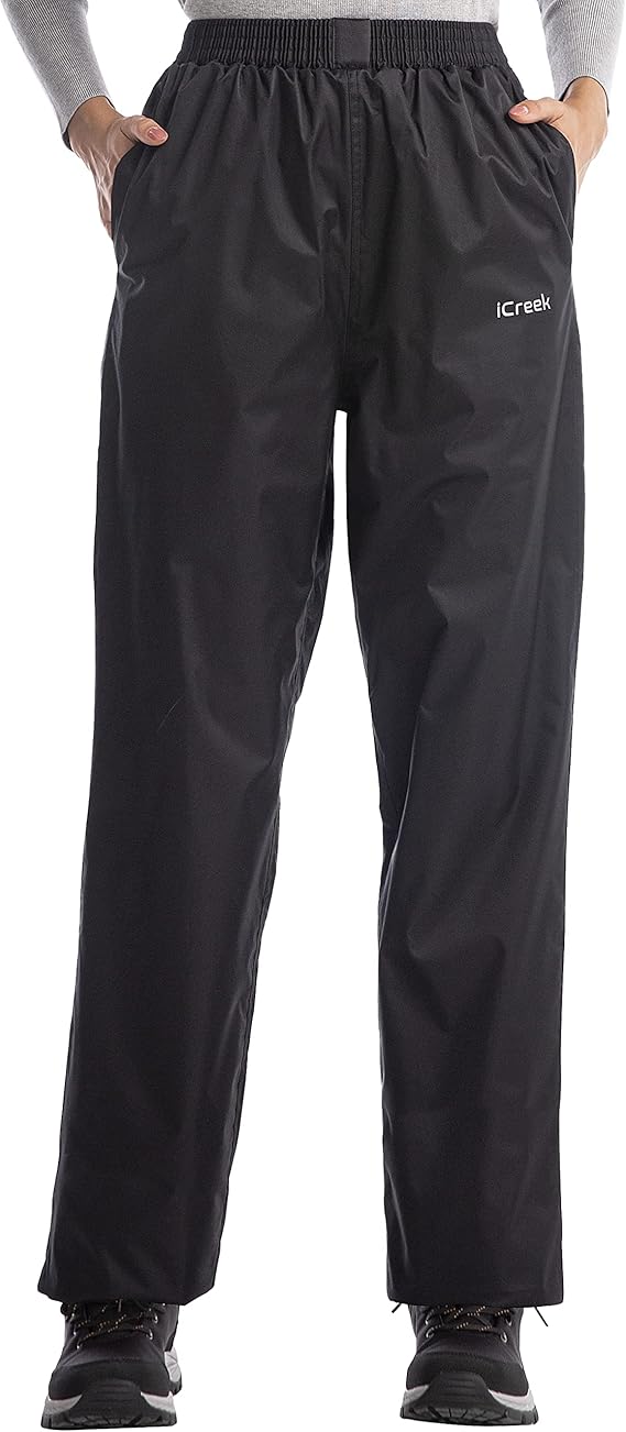 iCreek Womens Rain Pant Waterproof & Breathable Windproof Overtrousers