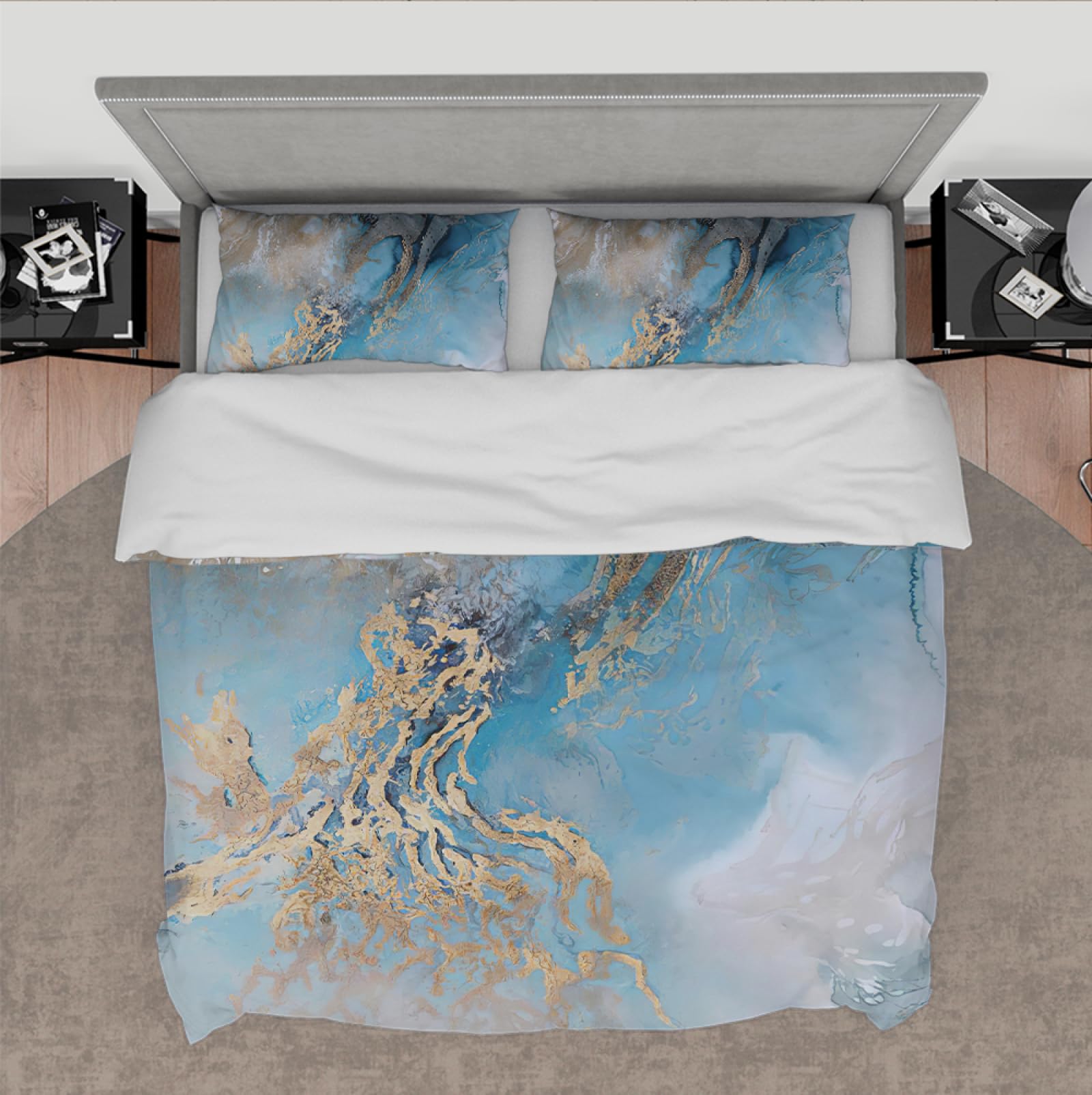 Chic Marmo Piumino Cover Gradiente Blu Oro Bedding Set Liquido Texture Glitter Gold Duvet Cover Arte astratta Soft Microfibra 140x200cm