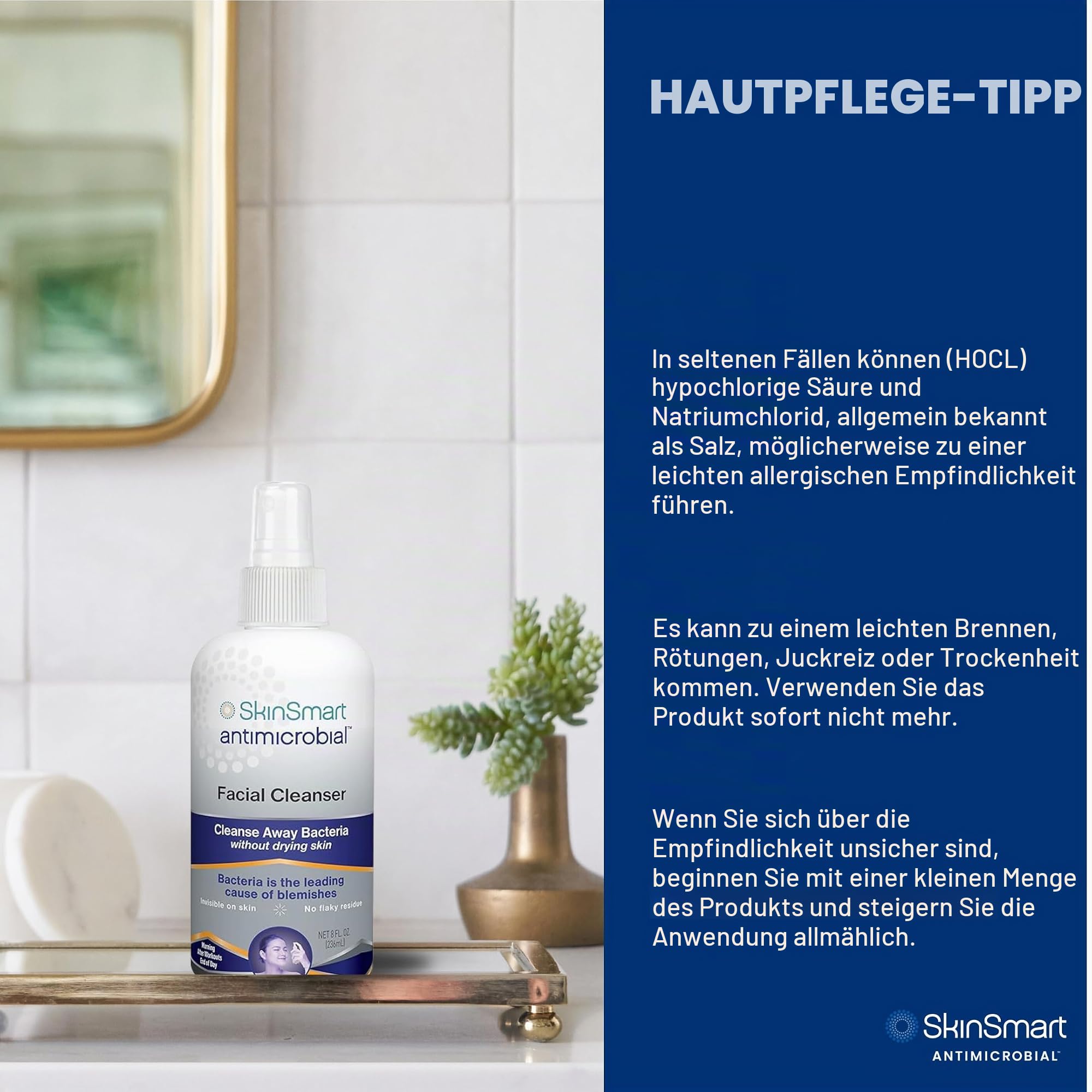 SkinSmart Gesichtsreiniger für Akne, zielt auf Bakterien für aktive Teenagersportler nach dem Training und Akne für Erwachsene, 237 ml Sprühflasche, sicher für mehrere tägliche Anwendungen