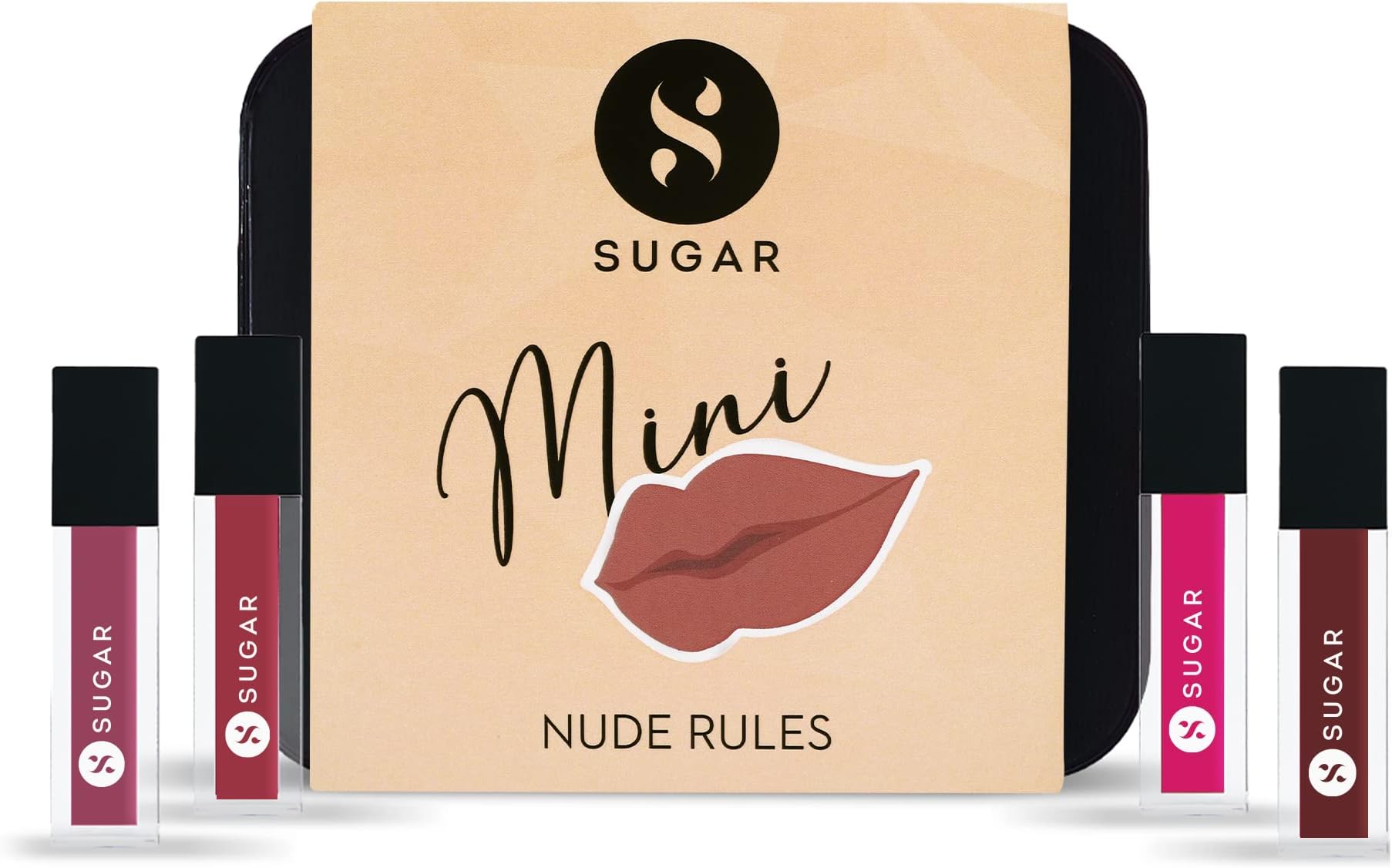 SUGAR Cosmetics Smudge Me Not Mini Matte Finish Liquid Lipstick Sets For Women|Transferproof & Waterproof|Lasts Upto 12+Hours|Pack Of 4 - Nude Rules
