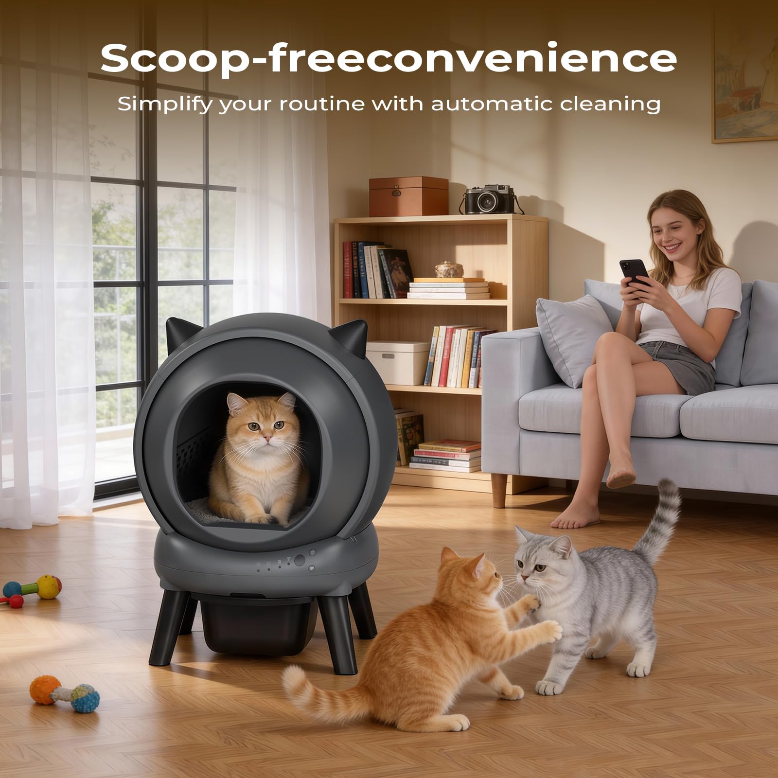 Coziley Self Cleaning Litter Box, E2 Cat Litter Box Automatic Cleaning, Robot Litter Box with 2 Rolls Waste Bag and Litter Mat, Black - image 6