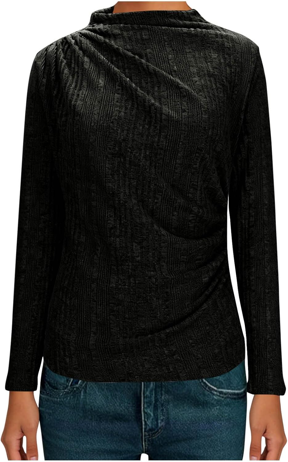 Womens Tops Mock Neck Long Sleeve Shirt Ribbed Knit Slim Fit Stretch Shirts Workout Going Out Top Early Fall Fashion
