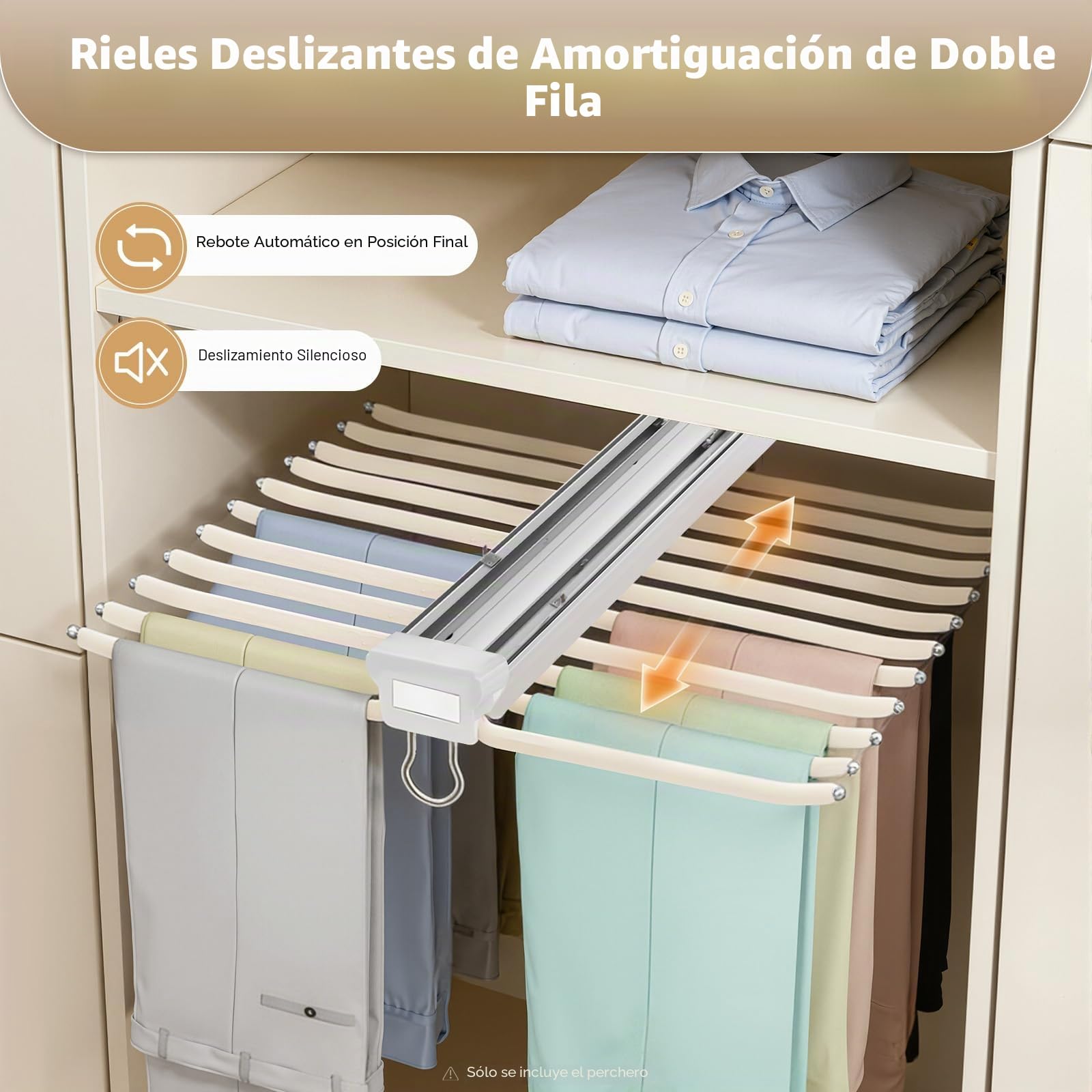 Perchas para 22 Pantalones, Pantalonero Extraible para Armario, Antideslizante, Barra Extensible para Colgar Ropa, Organizador Perchero para Toalla Sostén Falda Jean Bufandas, Beige