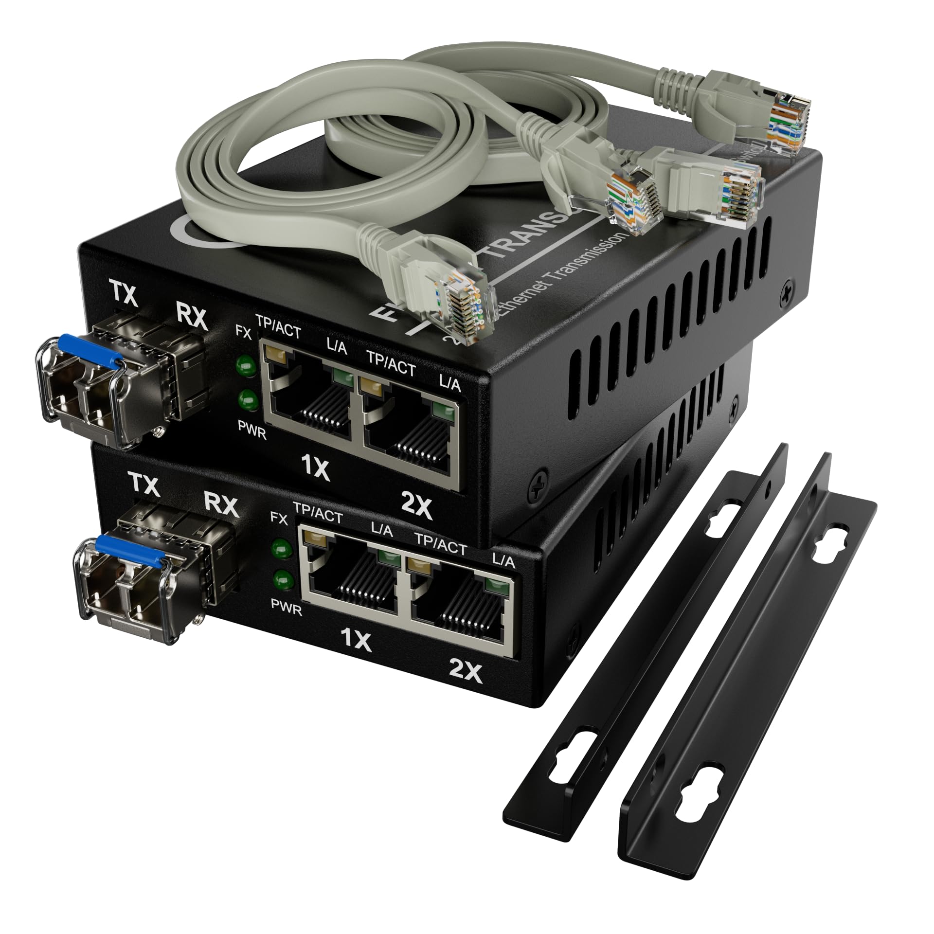 Deux ports RJ45 – Paire de convertisseurs de média en fibre, Gigabit Ethernet, SM LC 1310 nm SFP inclus – Fibre monomode 10/100/1000Base-Tx vers 1000Base-LX, jusqu'à 20 km