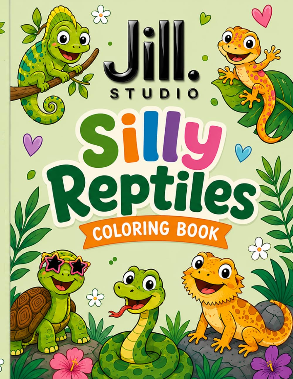 Silly Reptiles Coloring Book: 50 Reptile Coloring Pages with Fun Facts and Bonus Collage Pages