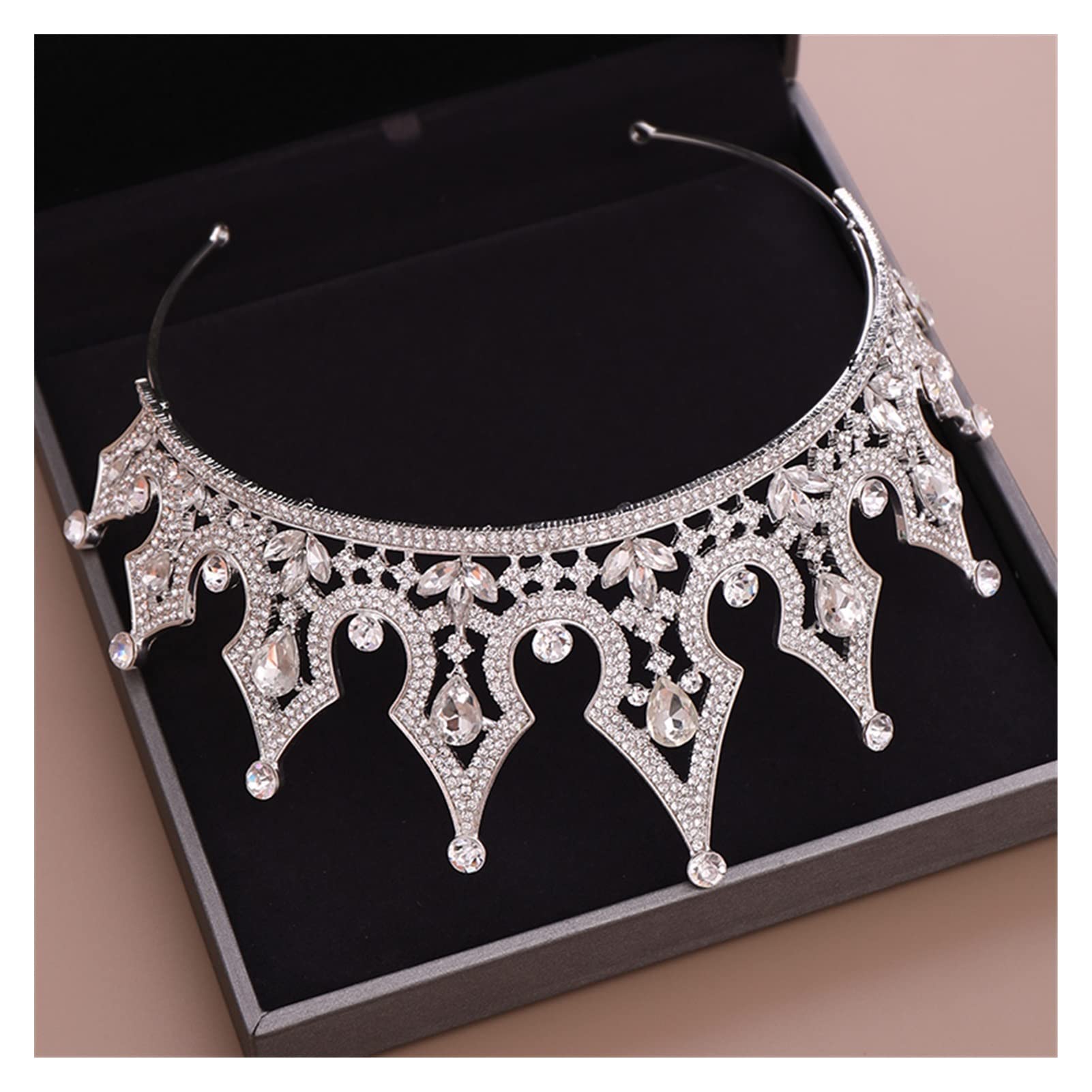 Korony ślubne dla narzeczonych Kryształ Rhinestone Królowa Diadem Nakrycie głowy panny młodej Akcesoria do włosów Pałąk Kryształowa tiara Korona Nakrycia głowy Tiara (Kolor metalu: Złoty kolor)