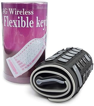Foldable Silicone Wireless Keyboard - Mini Portable Roll Up Design, 2.4G USB Full Size with Number Pad, Waterproof Dustproof Soft Silent Keyboard for Travel, Flexible and Compact Black