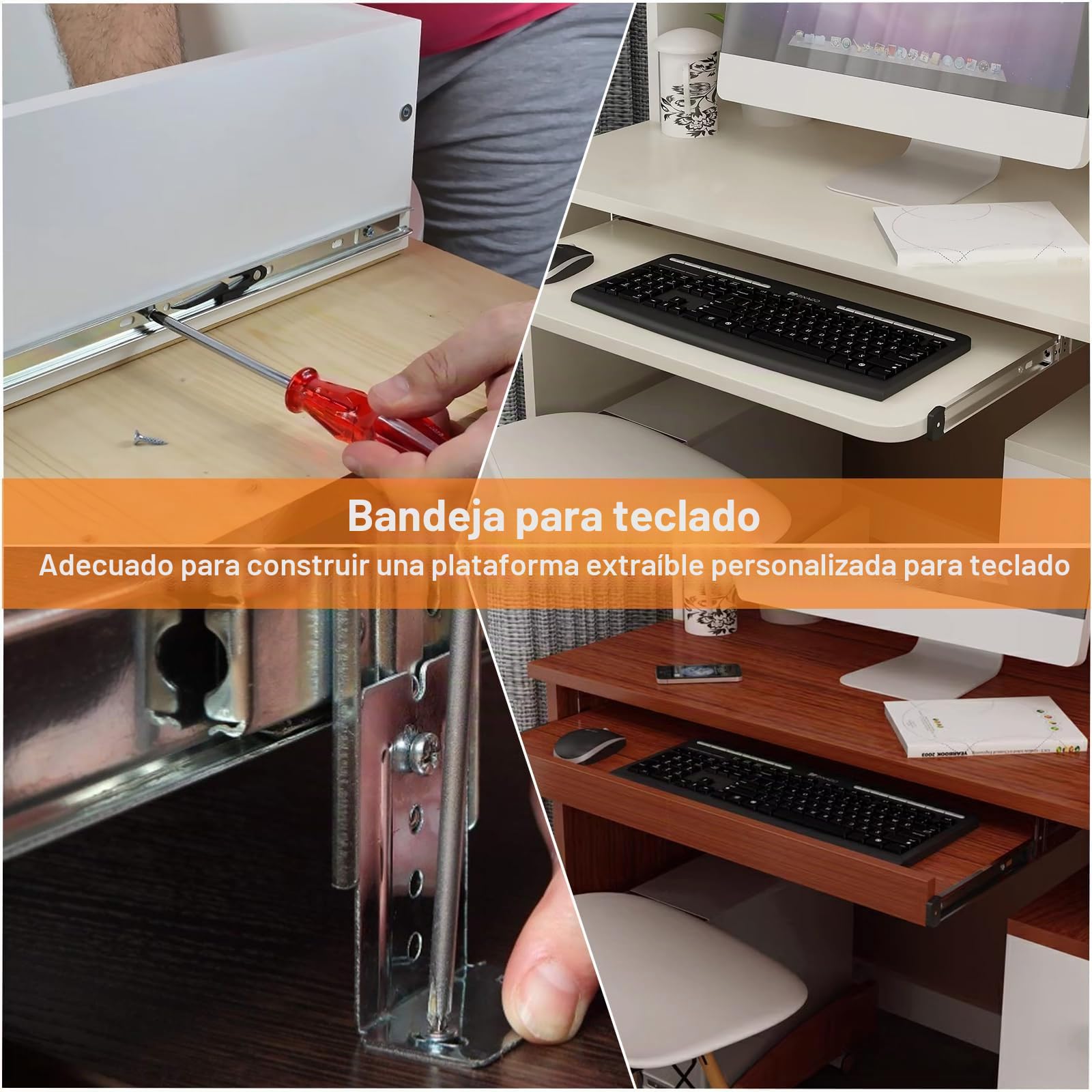 Bandeja extraíble para teclado, rieles para cajones, altura regulable, resistente, 30,5 cm, bandeja de teclado para debajo de la base (40,5 cm)