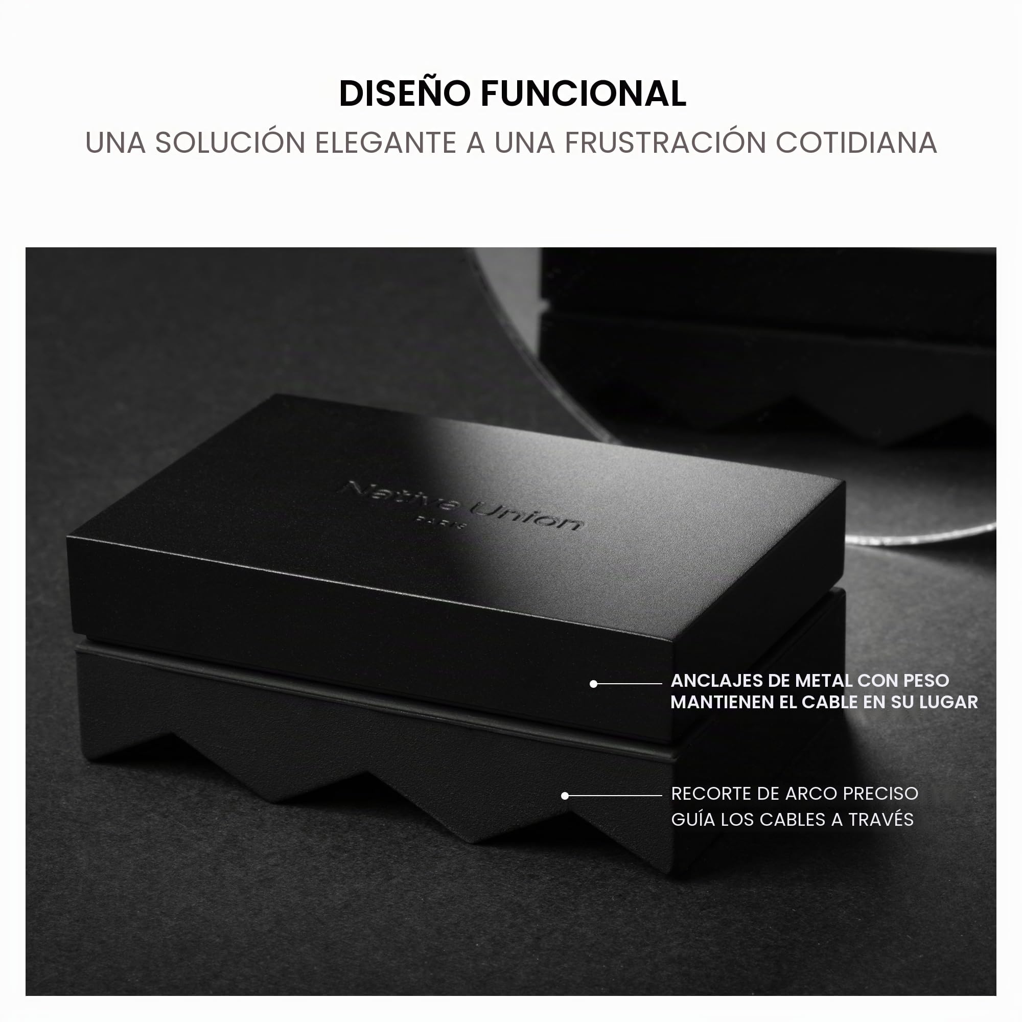 Native Union Weighter – Organizador Antideslizante para Cables – Accesorio Escritorio o Mesita – Diseño Metal y Silicona – Compatible USB-C y Lightning (Arena)