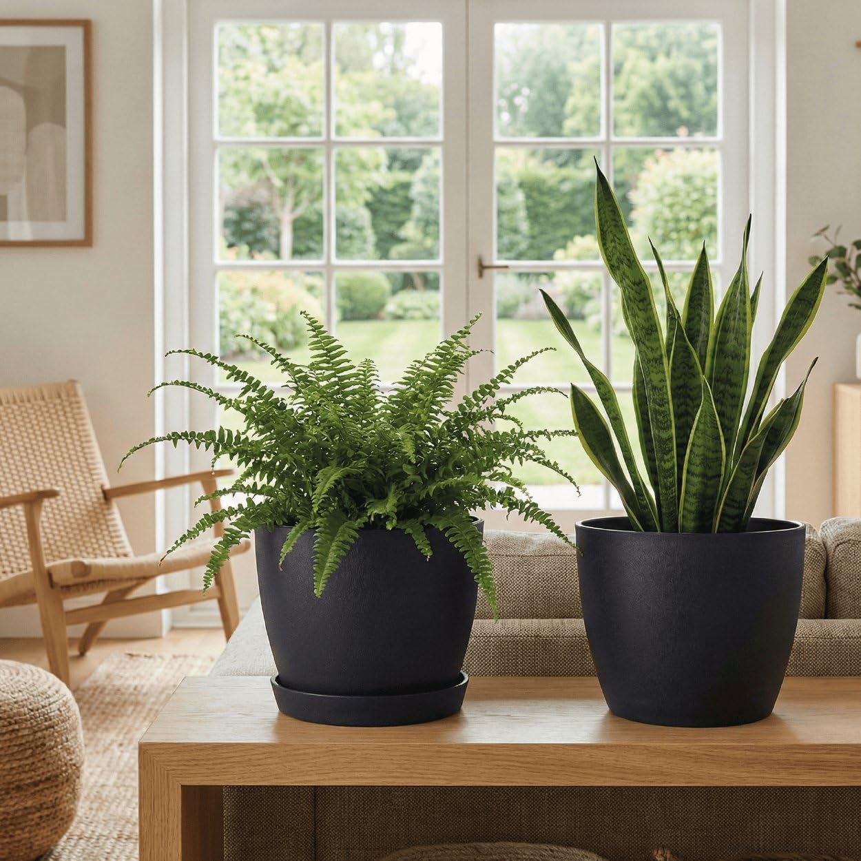 Blumentopf Lunda mit Untersetzer - 2er-Set - 27x20 - Hellgrau - Blumentopf für den Innen- und Außeneinsatz - Übertopf - Pflanztopf - Pflanzgefäß