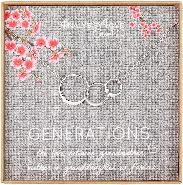 AnalysisyLove3 Generations Necklace - Sterling Silver Interlocking Infinity 3 Circles Necklace for Grandma Mom Granddaughter, Mothers Day Jewelry Birthday Gifts